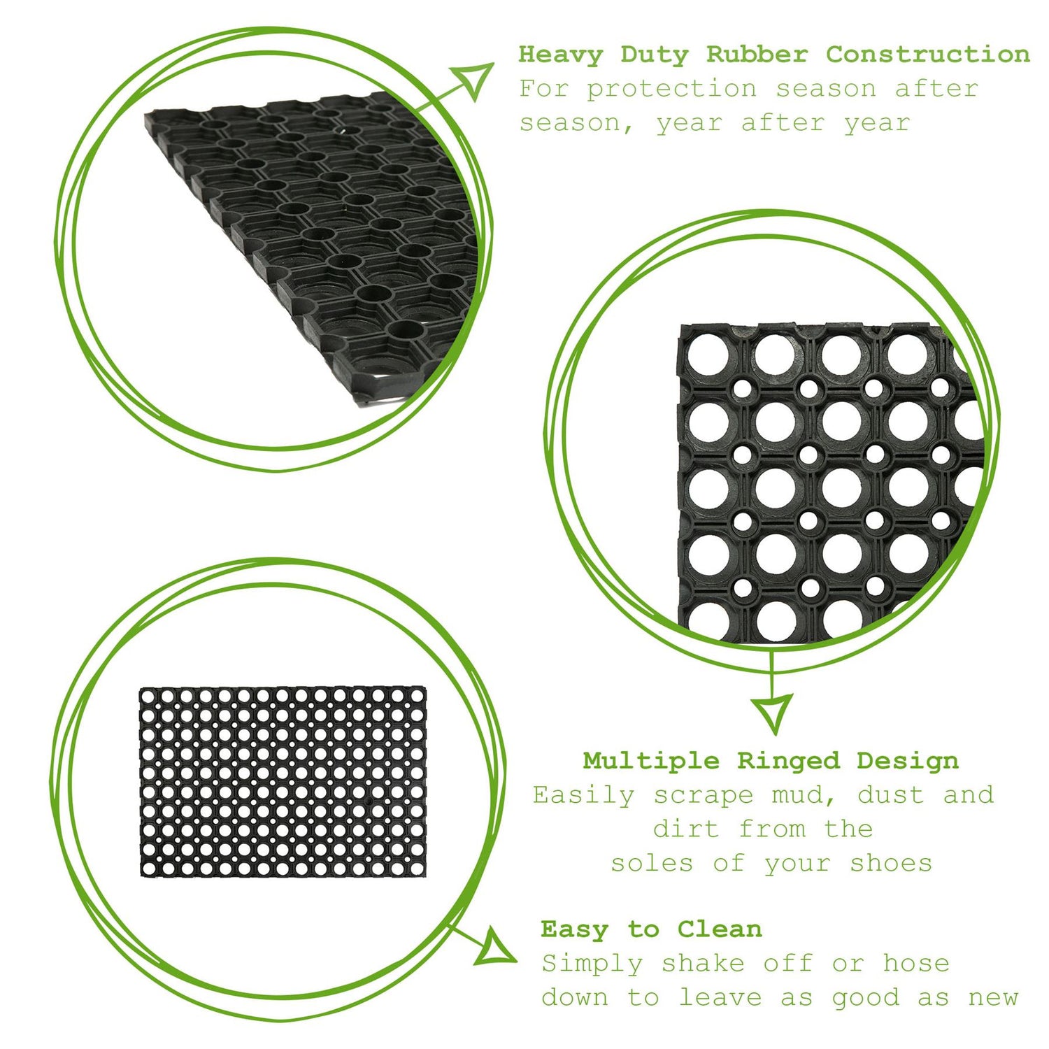 Heavy Duty Rubber Door Mat - 80 x 60cm - Black