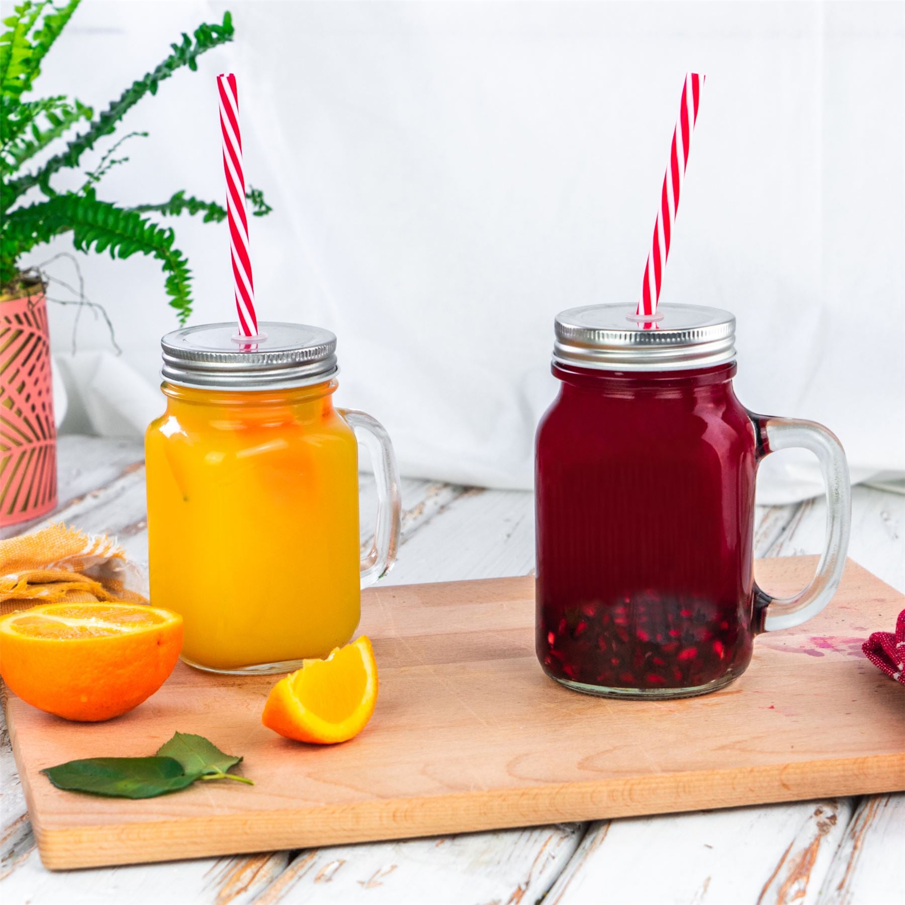 Rink Drink Jam Jar Drinking Glass with Lids and Straws - 450ml