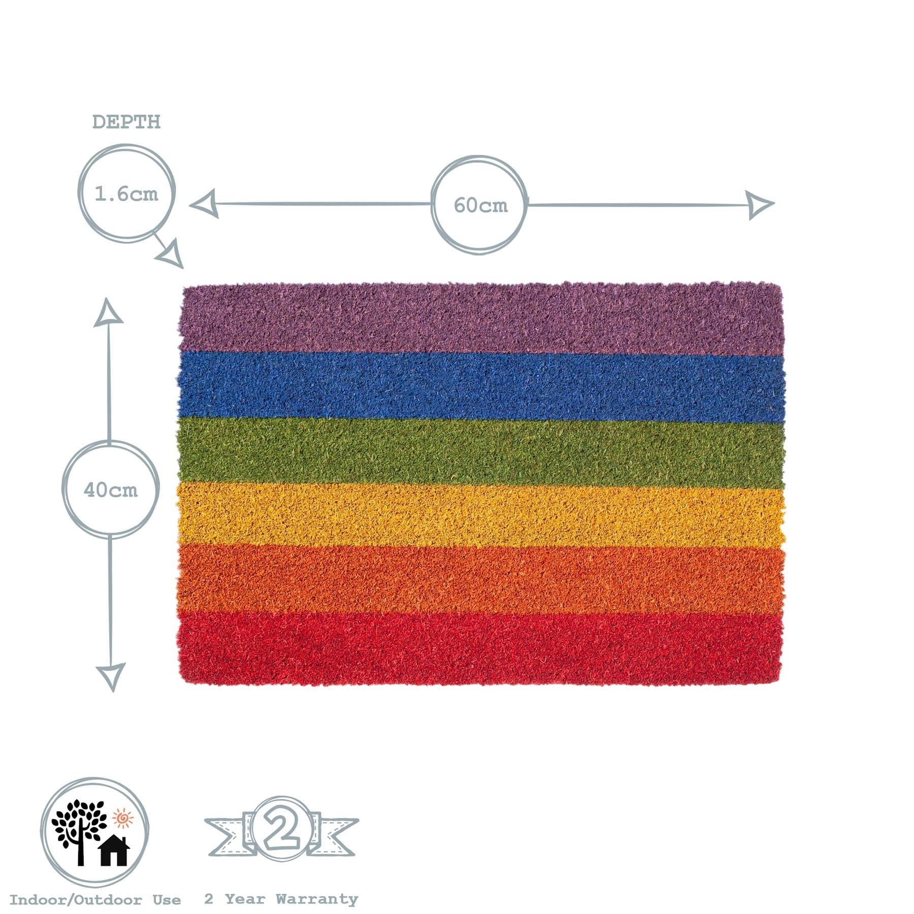 Nicola Spring Non-Slip Door Mat - 60 x 40cm - Rainbow 1
