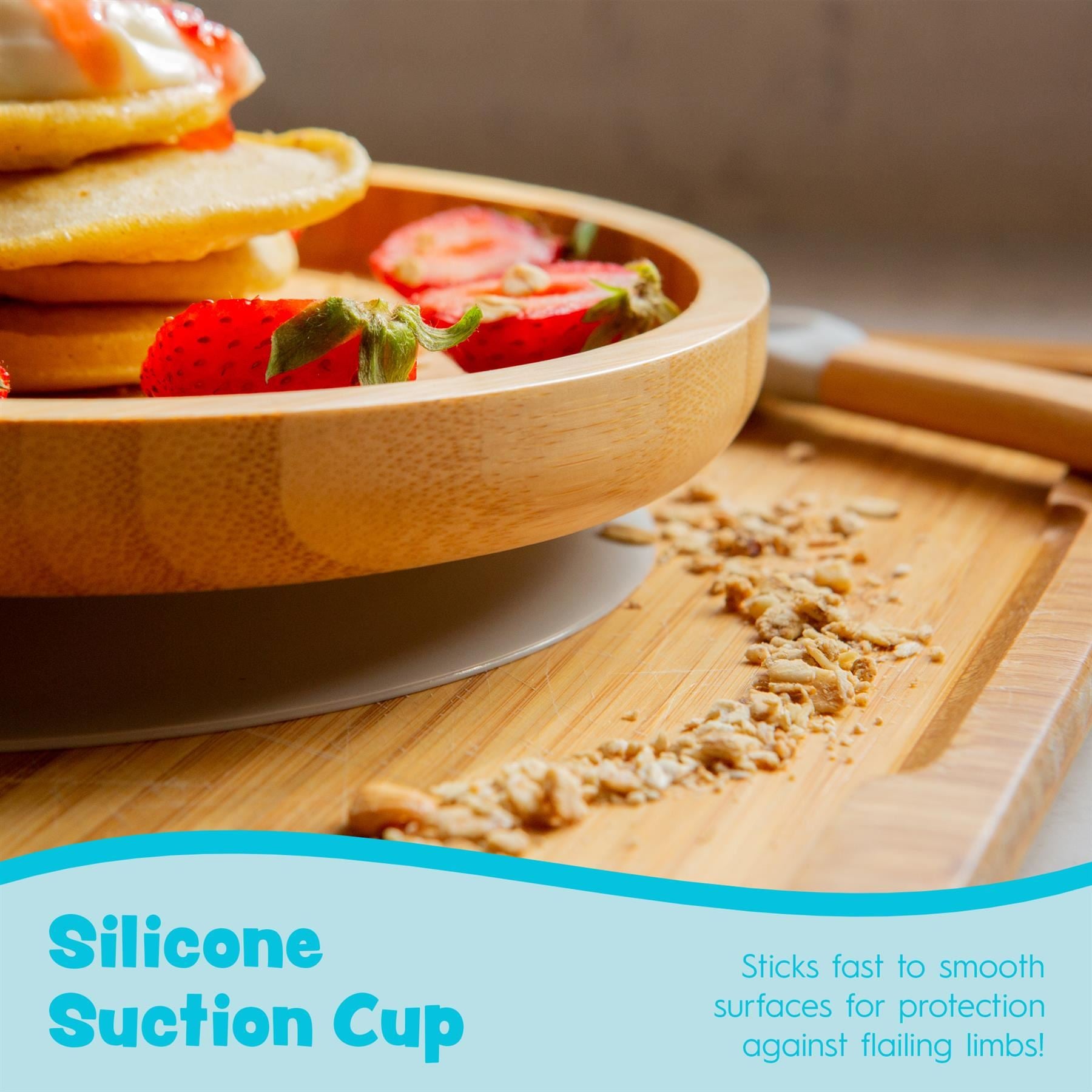 Beige Round Bamboo Suction Plate