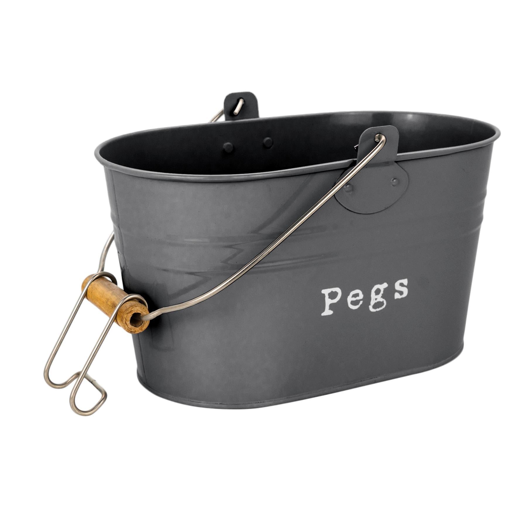 Harbour Housewares Vintage Metal Clothes Peg Bucket - Grey