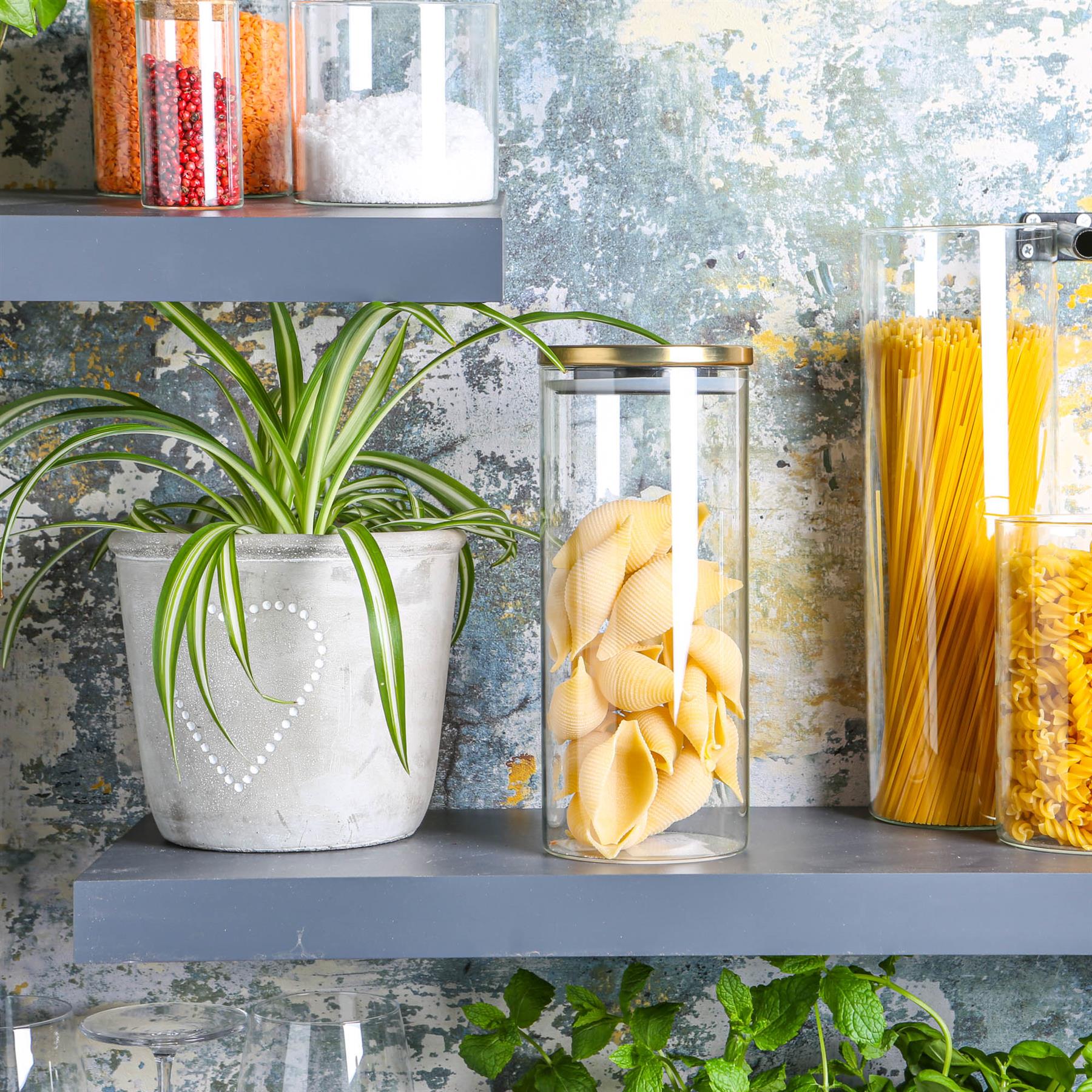 Glass Storage Jar with Metal Lid - 1.5 Litre - Gold