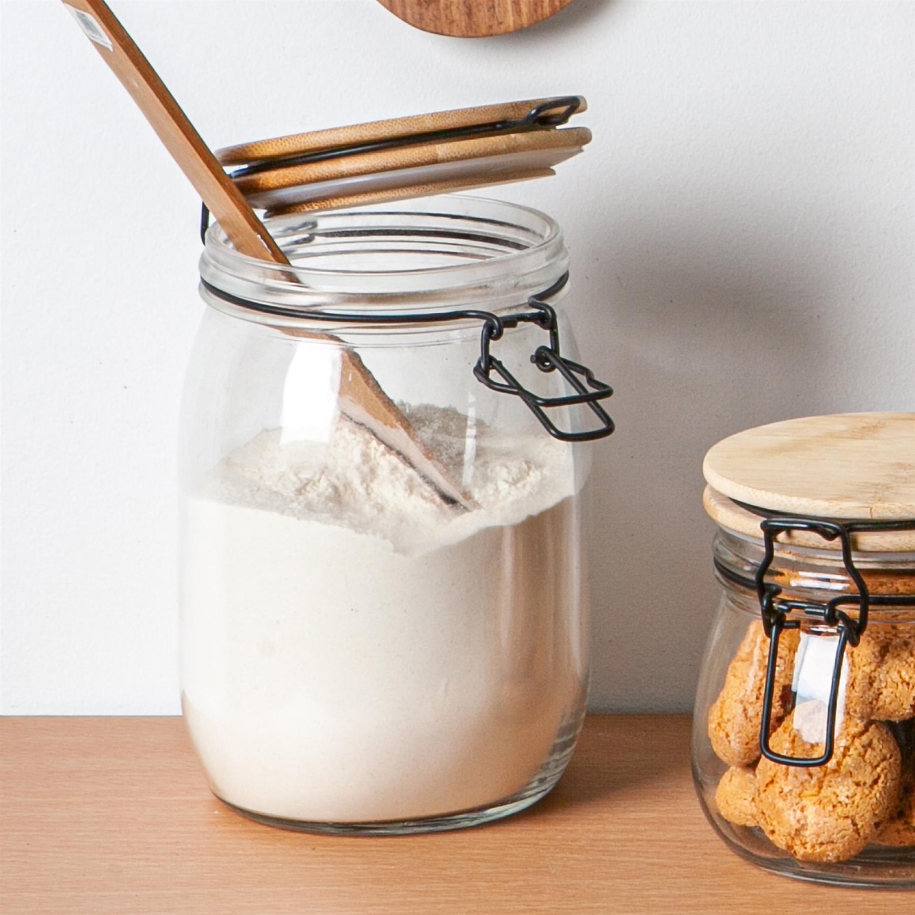 Argon Tableware Airtight Storage Jar with Wooden Lid - Clear Seal - 1 Litre