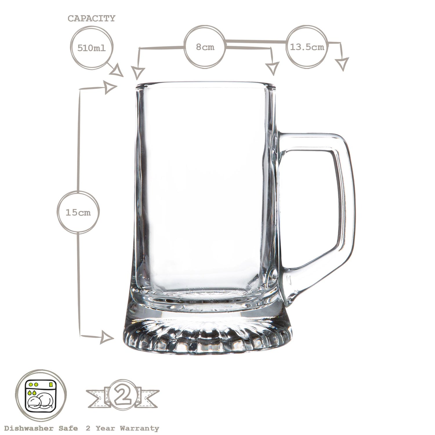 Stern Tankard Glass Beer Mug - 510ml