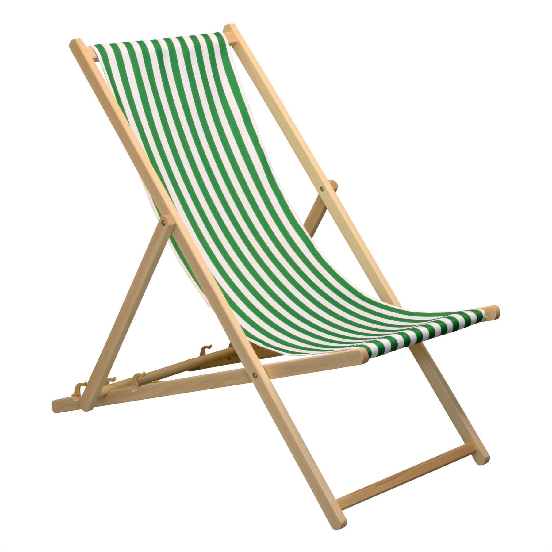 Harbour Housewares Beach Deck Chair - Green/White Stripe with Beech Wood Frame