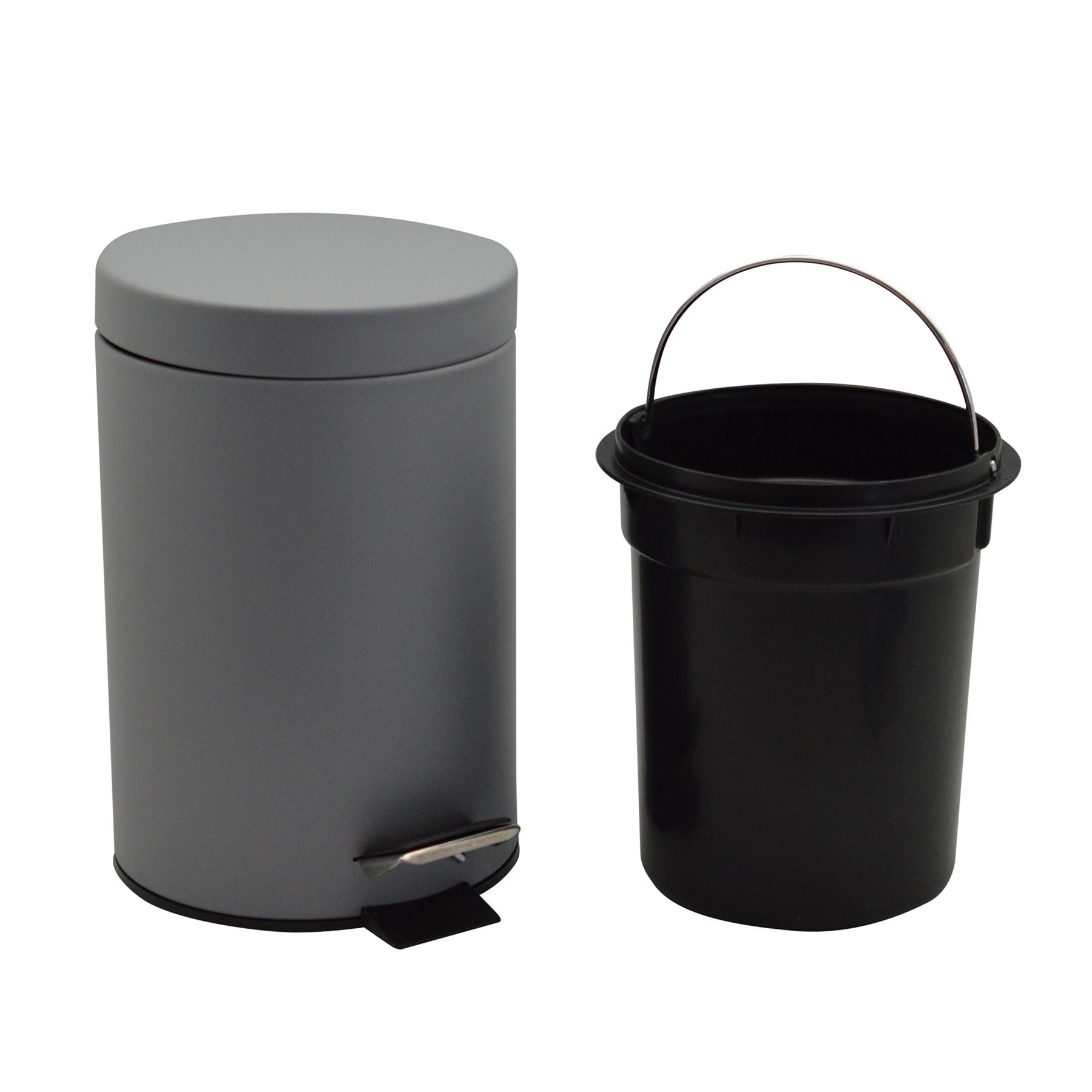 Harbour Housewares 3 Litre Bathroom Pedal Bin With Inner Bucket - Grey Matte
