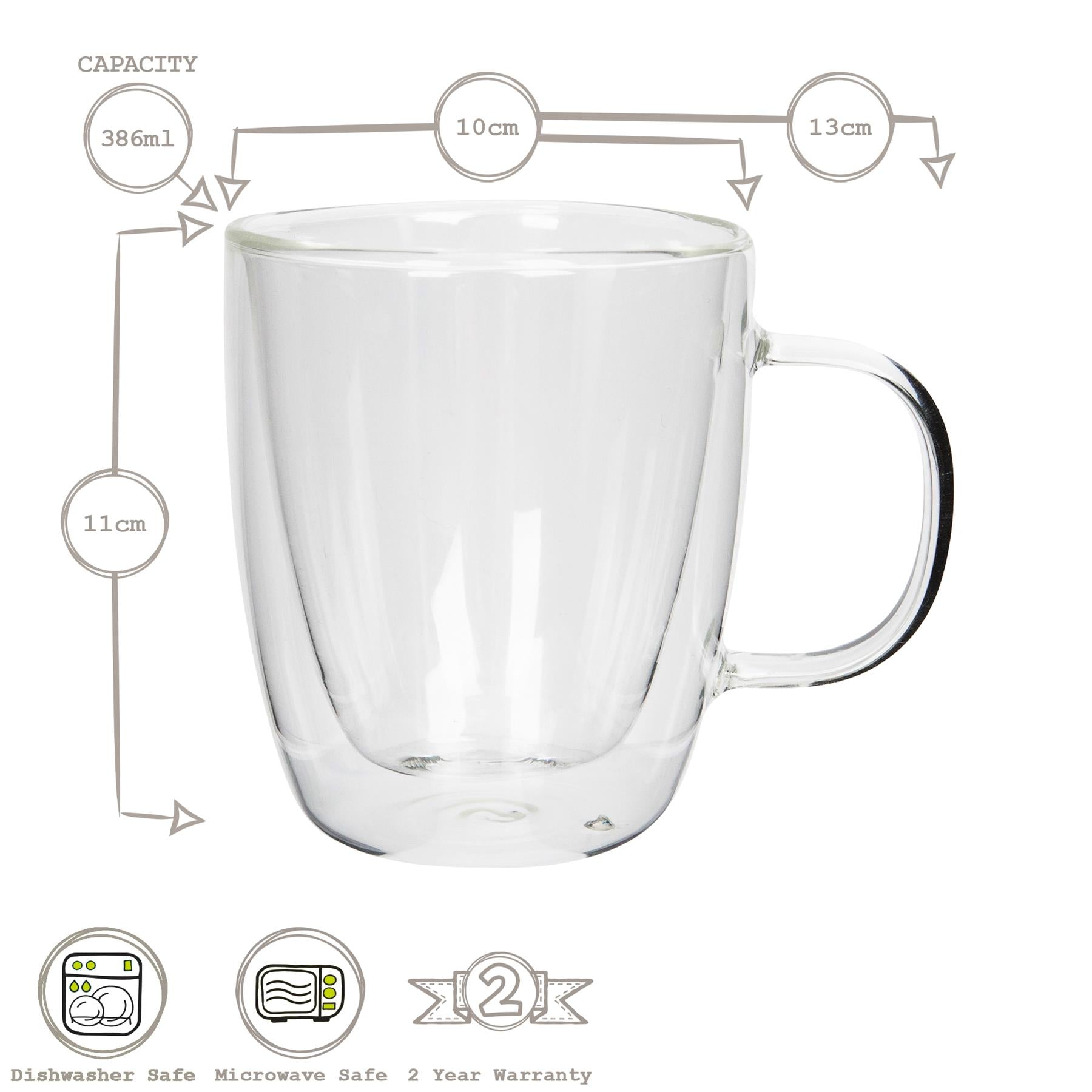 386ml Double-Walled Glass Coffee Cups - Pack of Two