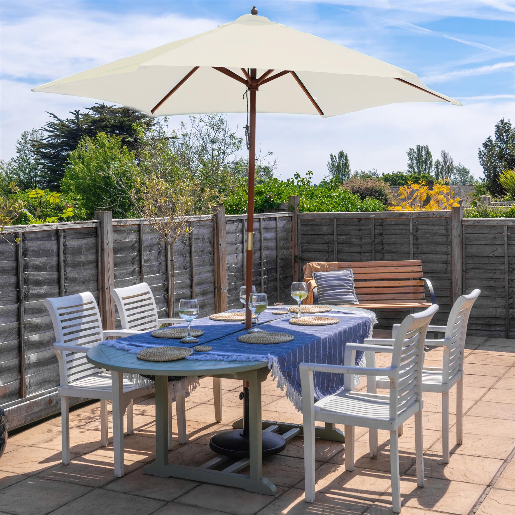 Harbour Housewares Garden Parasol - Wooden Frame - Stone