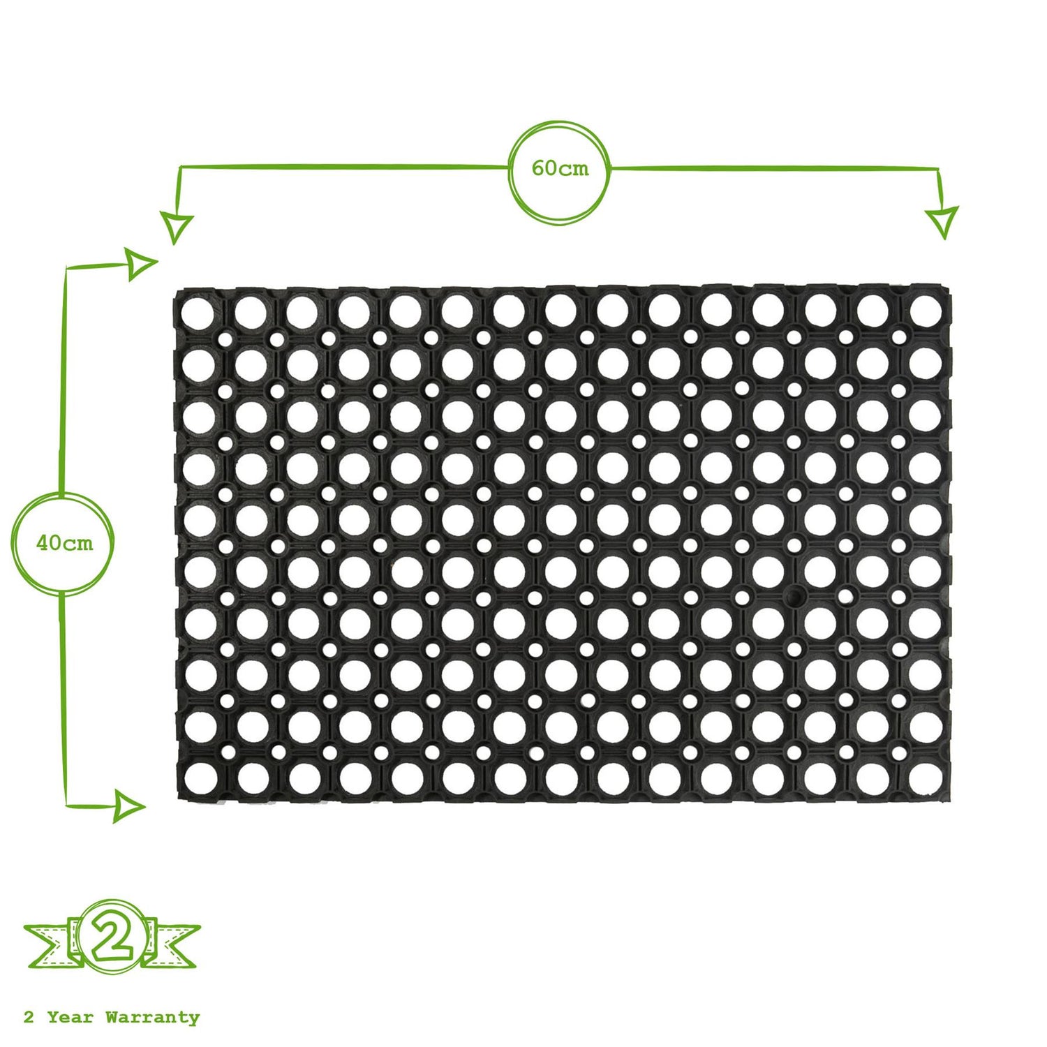 Heavy Duty Rubber Door Mat - 60 x 40cm - Black