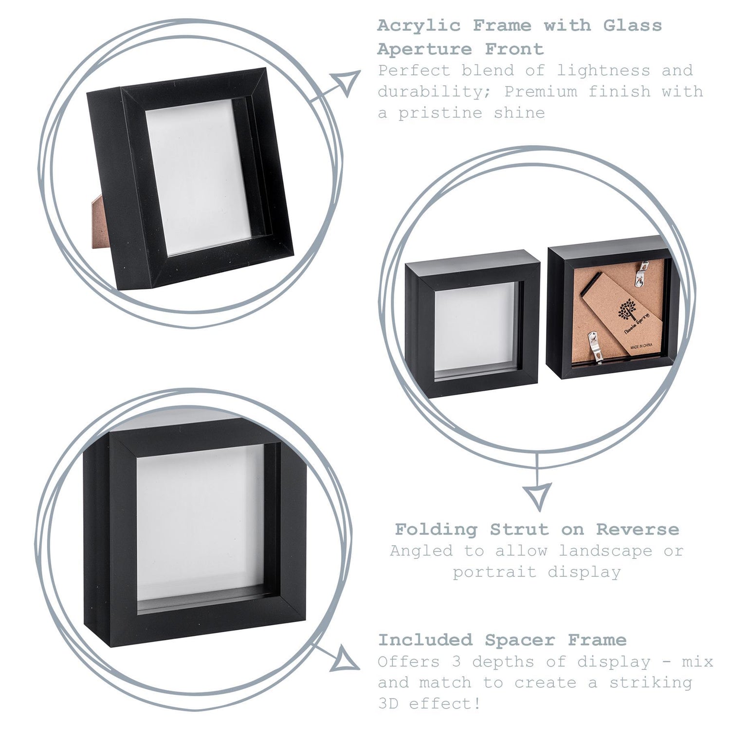 Nicola Spring Box Photo Frame - 4x4" - Grey