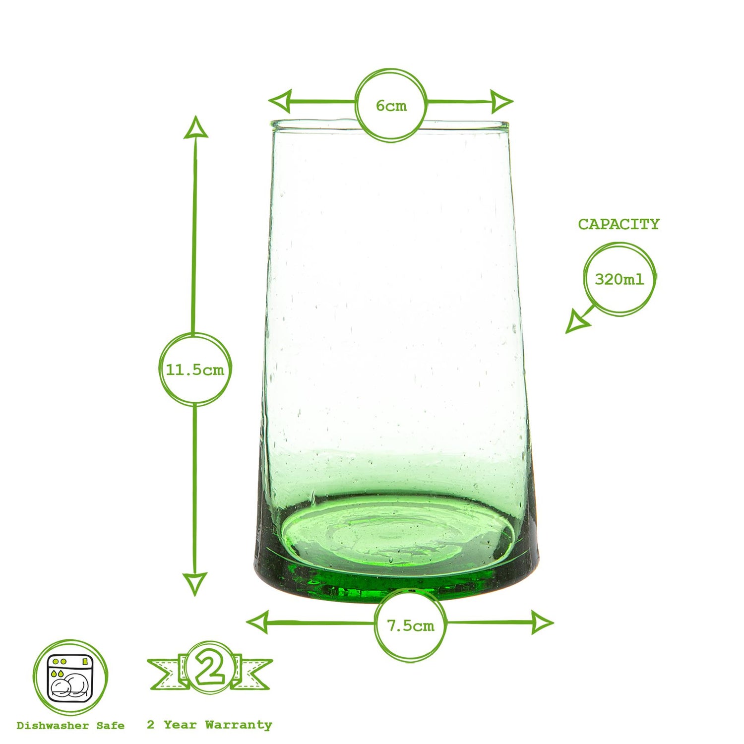 Merzouga Recycled Highball Glass - 320ml - Green
