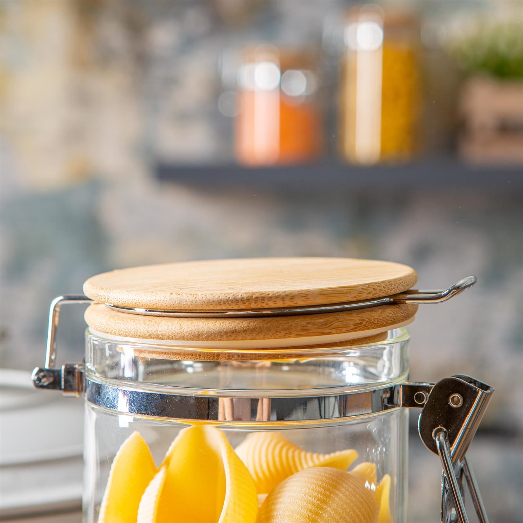 Glass Storage Jar with Wooden Clip Lid - 1.4 Litre