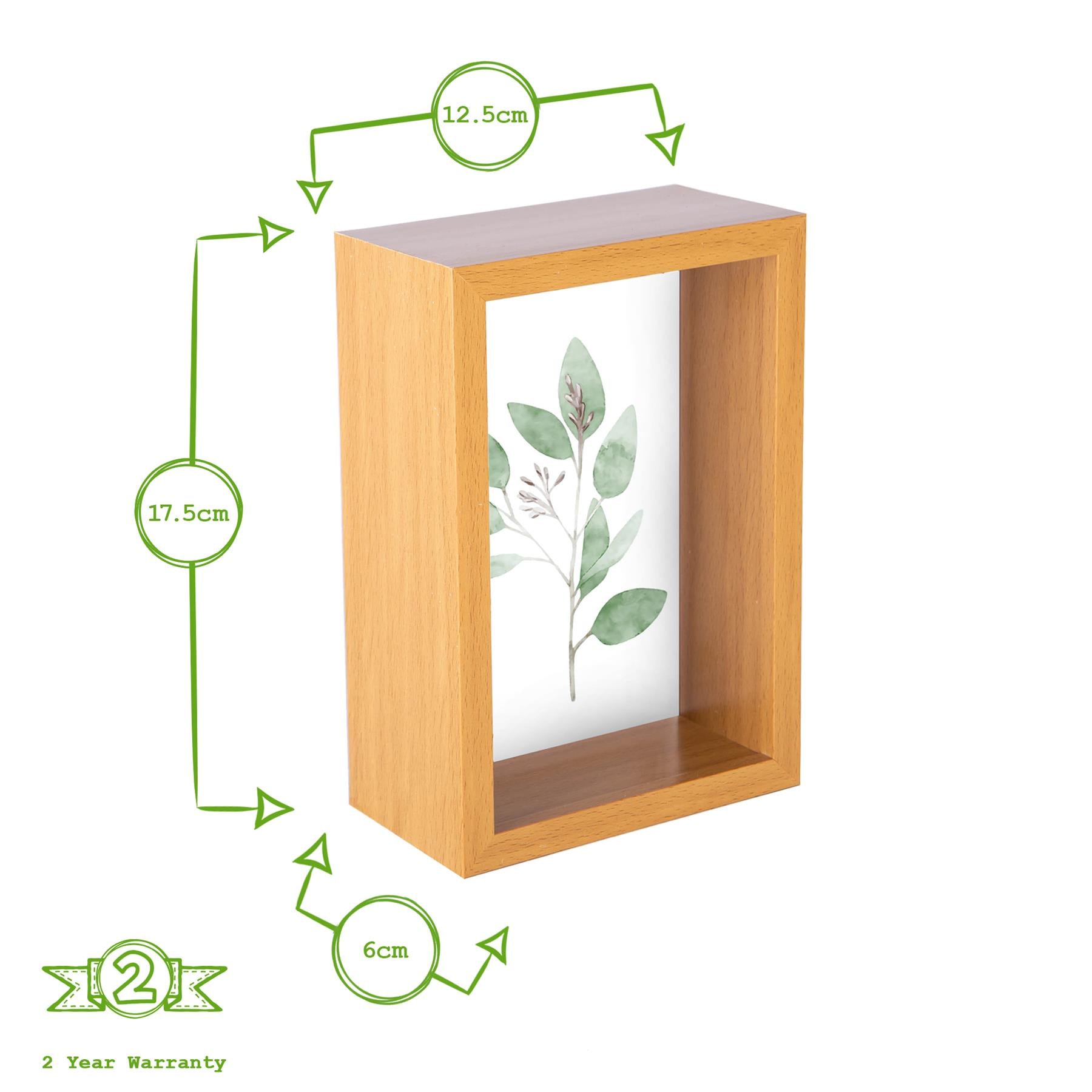 3D Deep Box Photo Frame - 4 x 6" - Light Wood