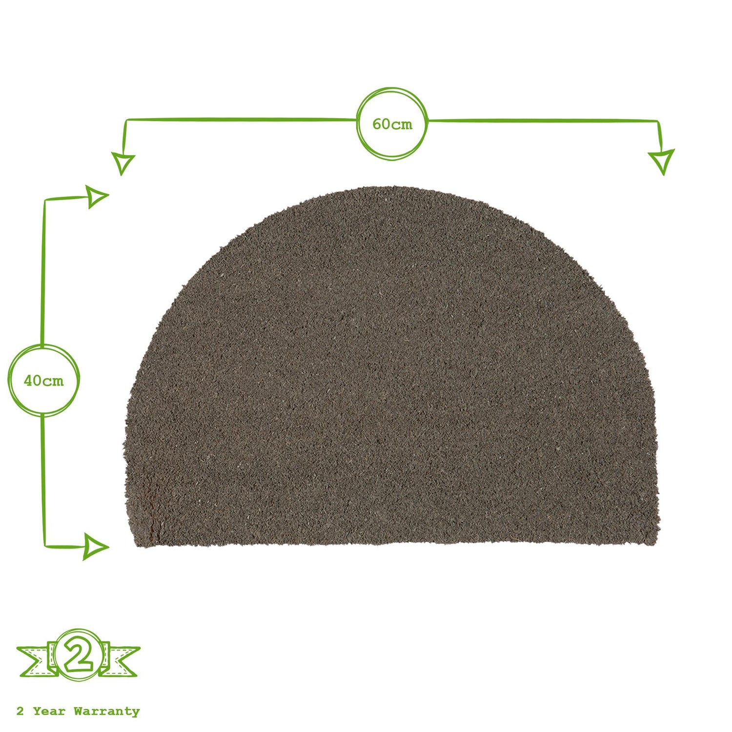 Coir Half Moon Door Mat - 60 x 40cm - Grey