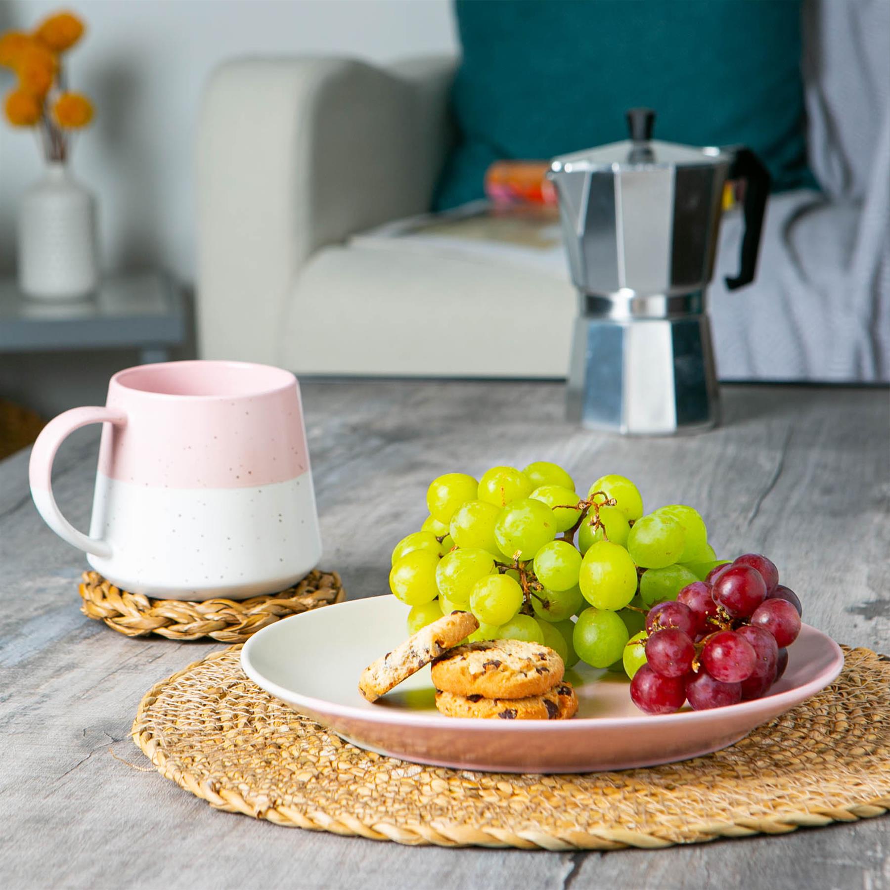Dipped Flecked Stoneware Belly Coffee Mug - 370ml - Dusty Pink