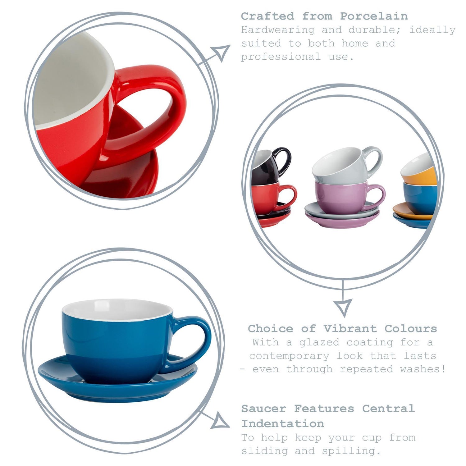 Argon Tableware Coloured Cappuccino Cup - Yellow - 250ml Key Features