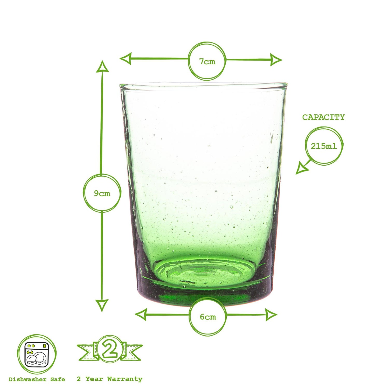Meknes Recycled Tumbler Glass - 215ml - Green