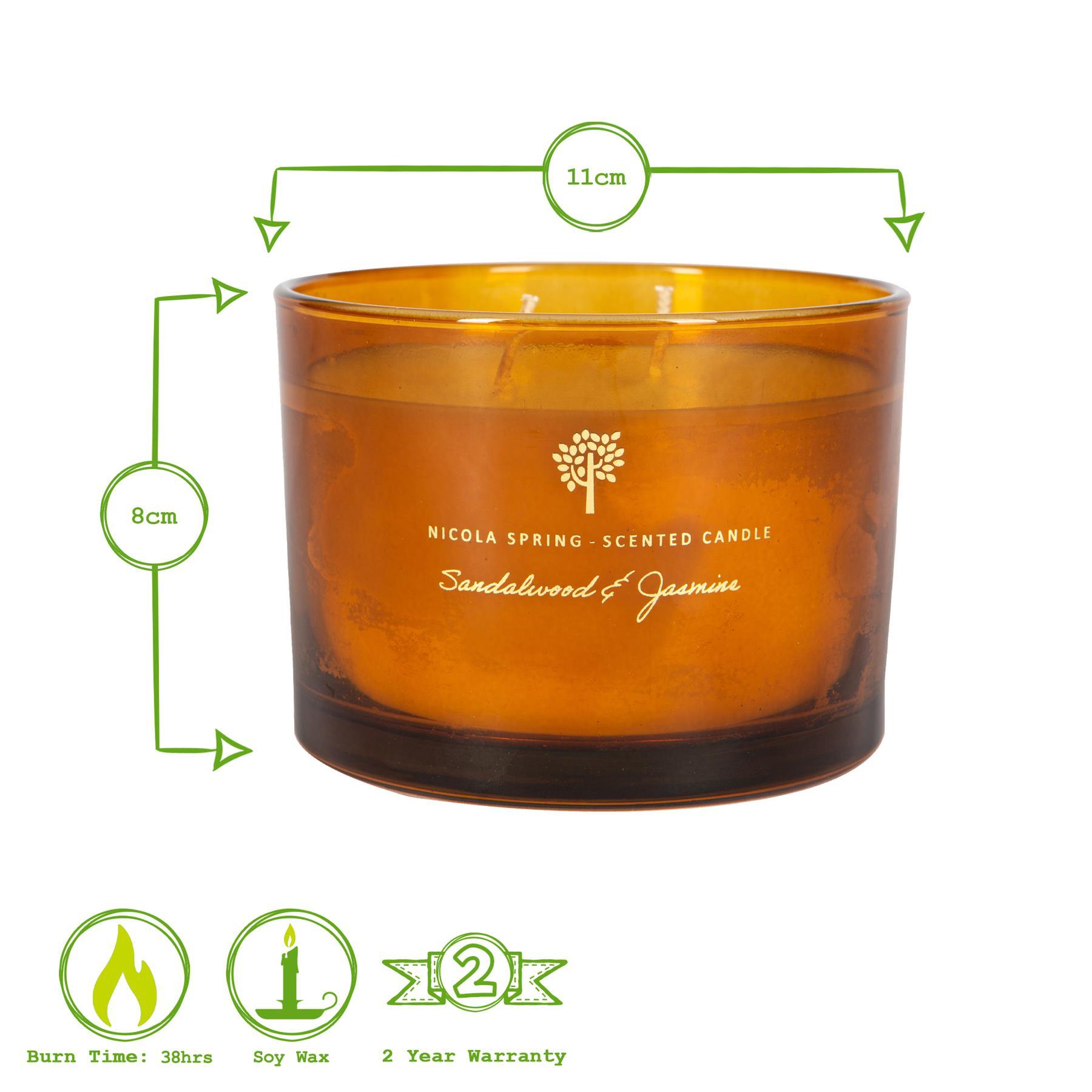 350g Double Wick Sandalwood & Jasmine Soy Wax Scented Candle - by Nicola Spring