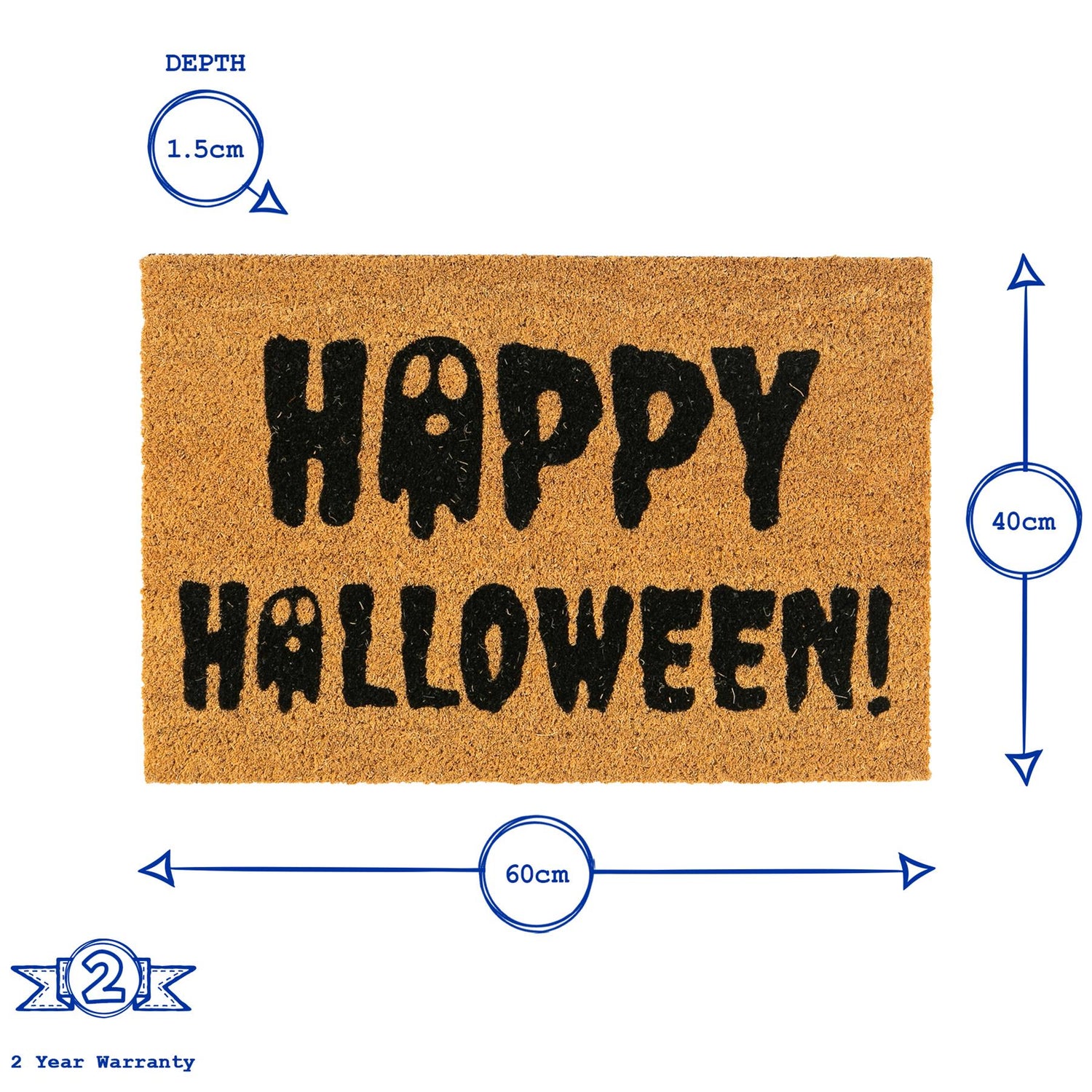 Non-Slip Halloween Door Mat - 60 x 40cm - Happy Halloween Ghost