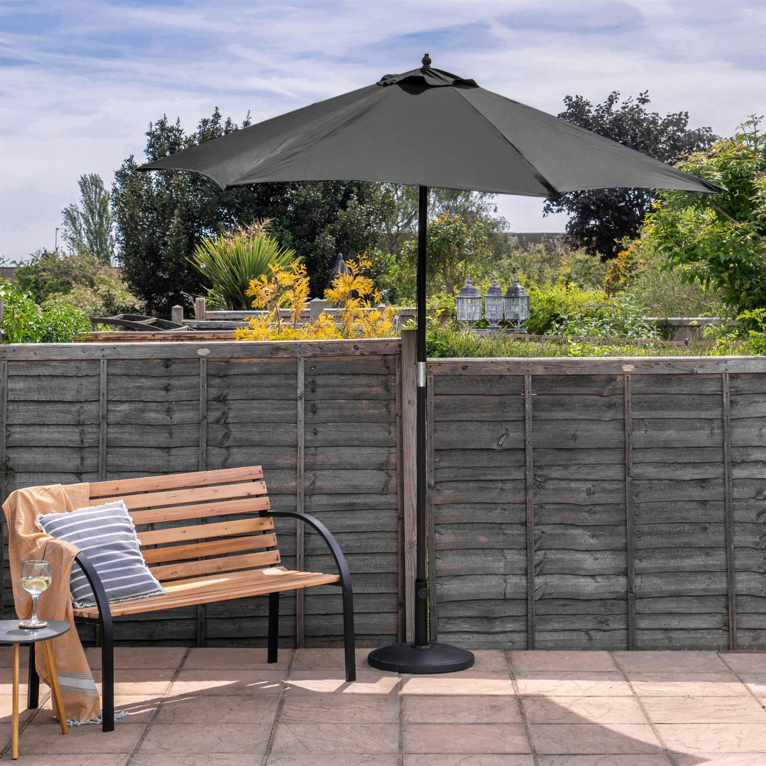 Harbour Housewares Garden Parasol - Wooden Frame - Black