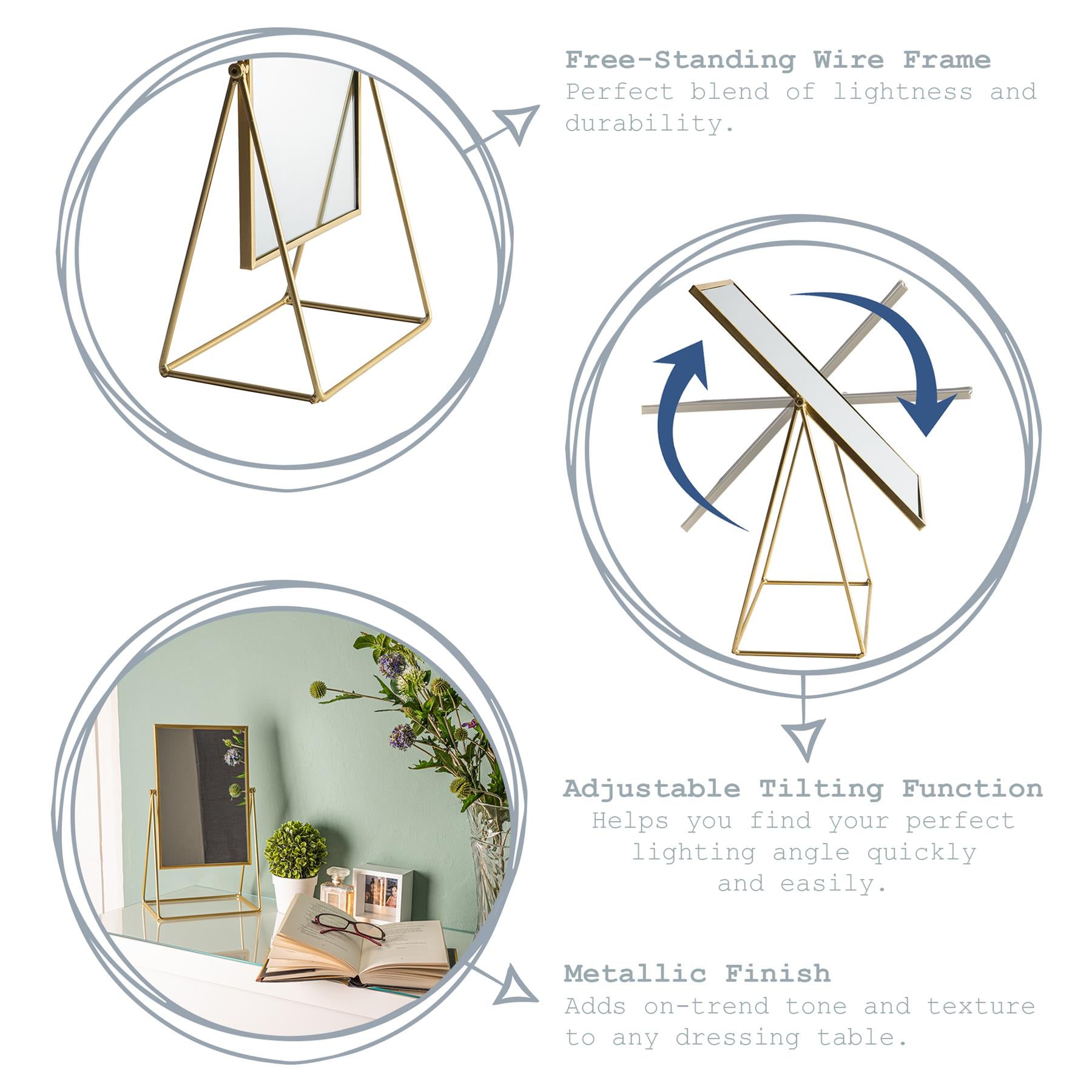 Harbour Housewares Dressing Table Vanity Mirror - 22cm - Gold