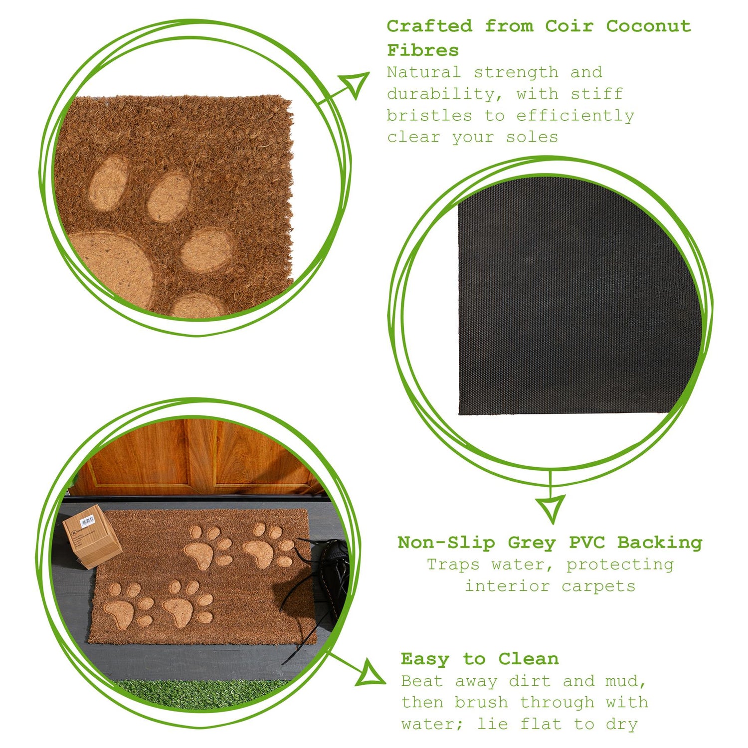 Coir Door Mat - 60 x 40cm - Embossed Paw Prints