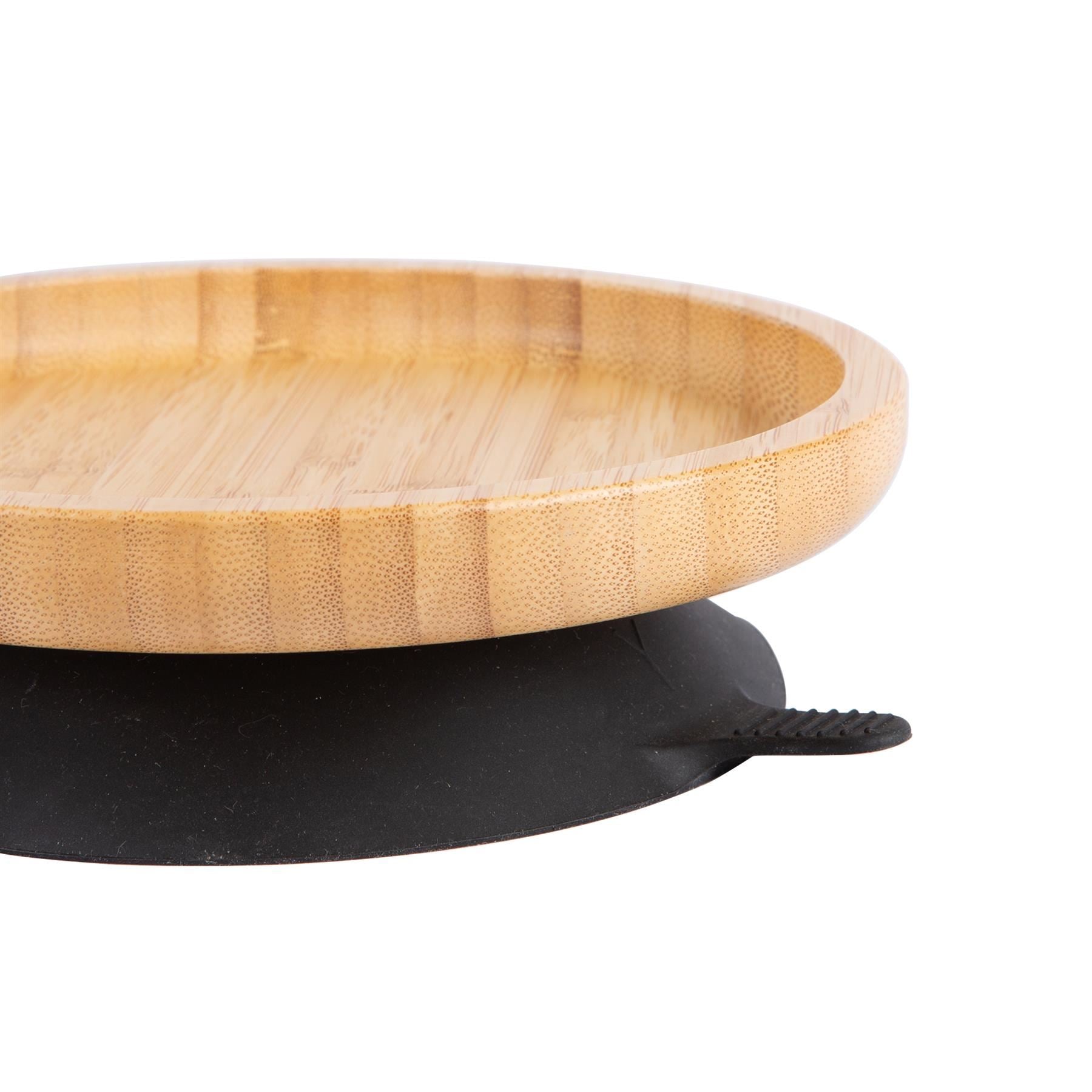 Beige Round Bamboo Suction Plate