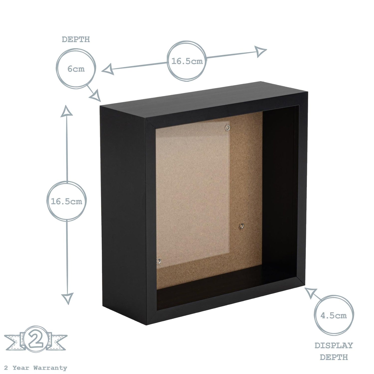 Nicola Spring Deep Box Photo Frame - 6 x 6 - Black