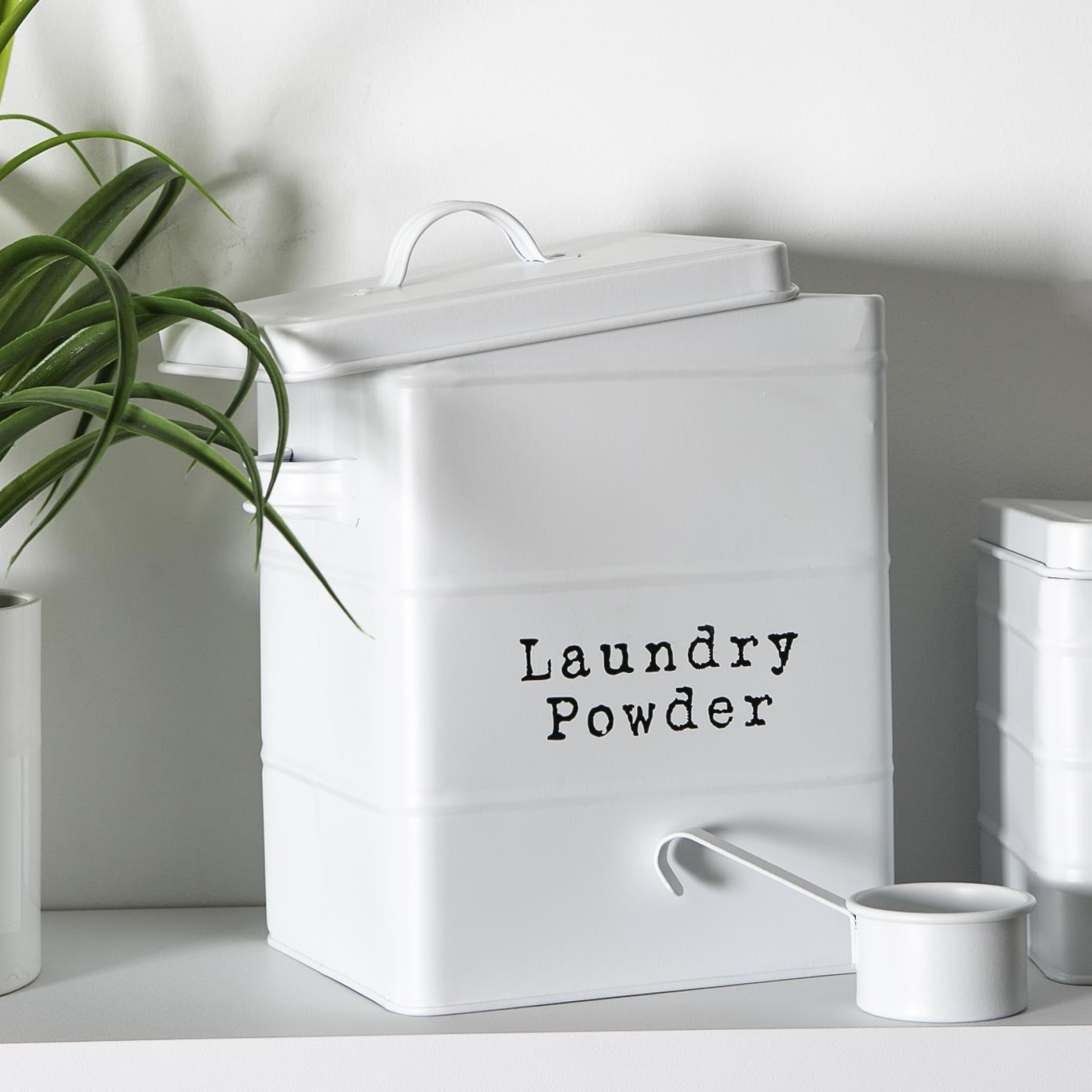 Vintage Metal Washing Powder Storage Tin - Matt White