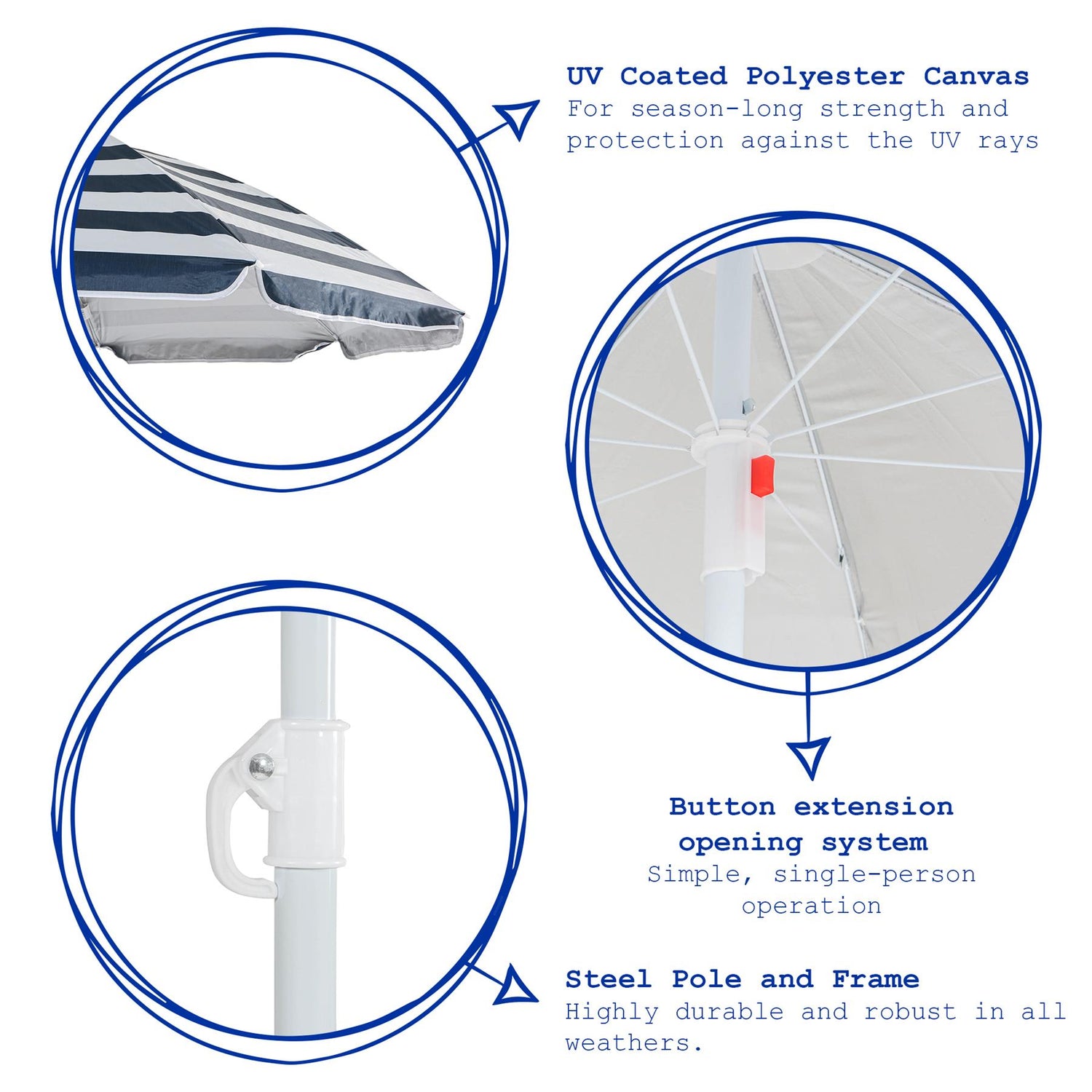 Metal Beach Parasol - 1.74 x 1.93m - Grey