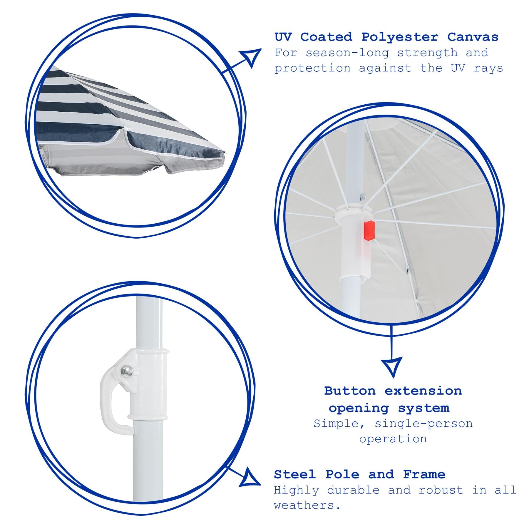 Metal Beach Parasol - 1.74 x 1.93m - Grey