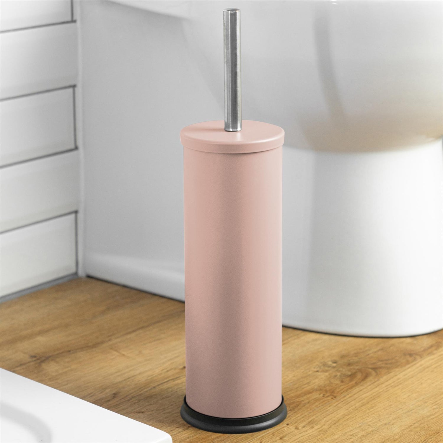 Harbour Housewares Steel Bathroom Toilet Brush & Holder - Pink Matt