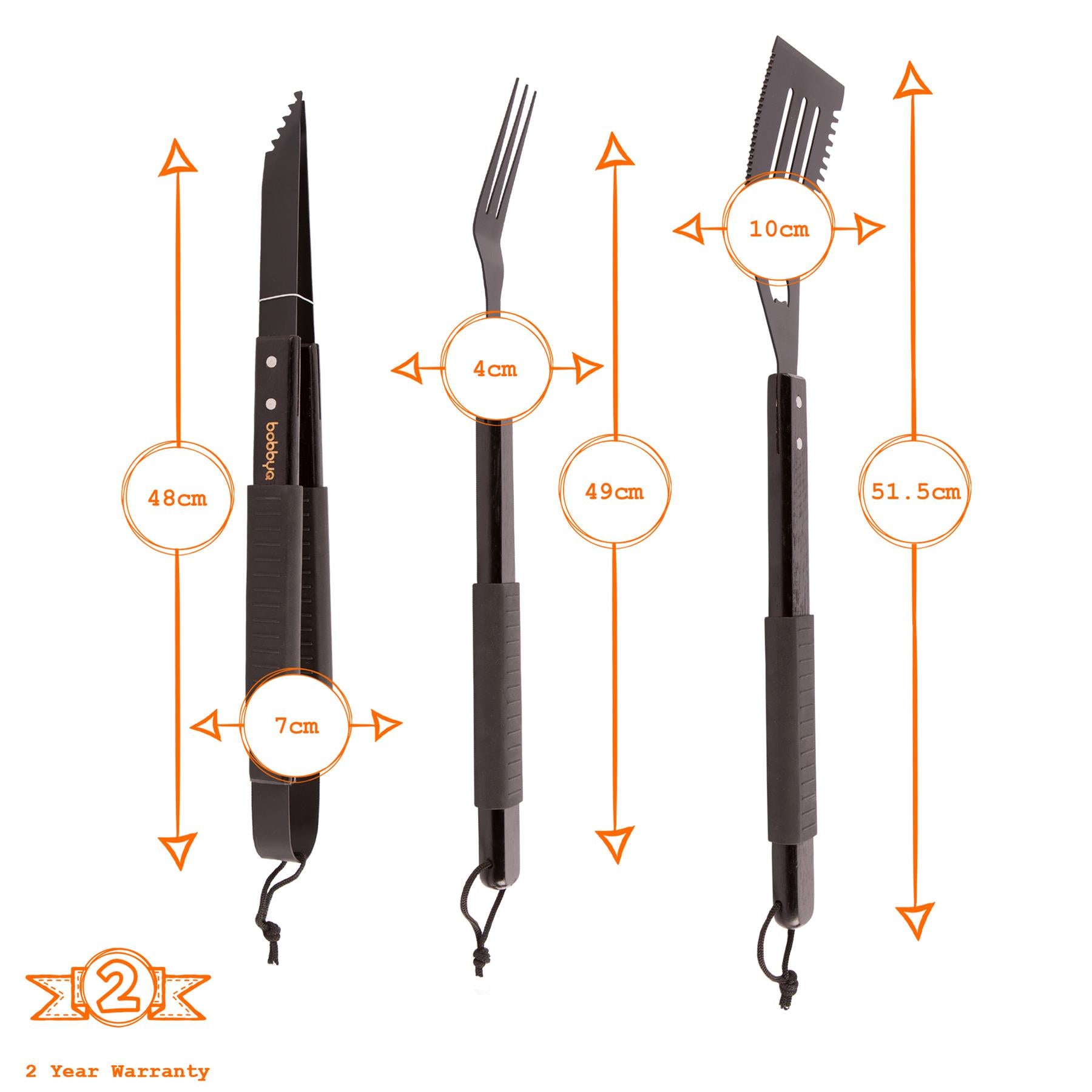 3 Piece Wooden BBQ Tools Set - Black/Black