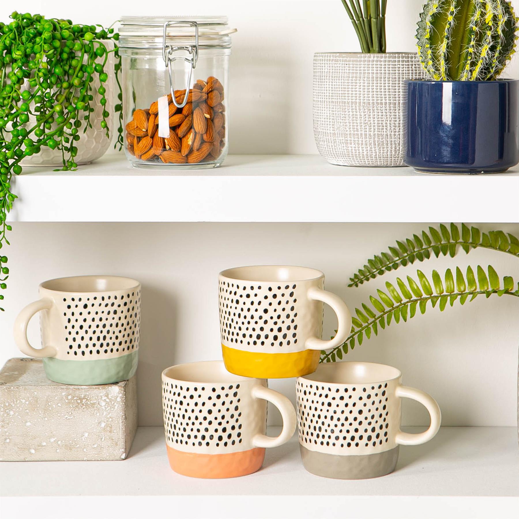 Dipped Stoneware Dots Coffee Mug - 385ml - Blue