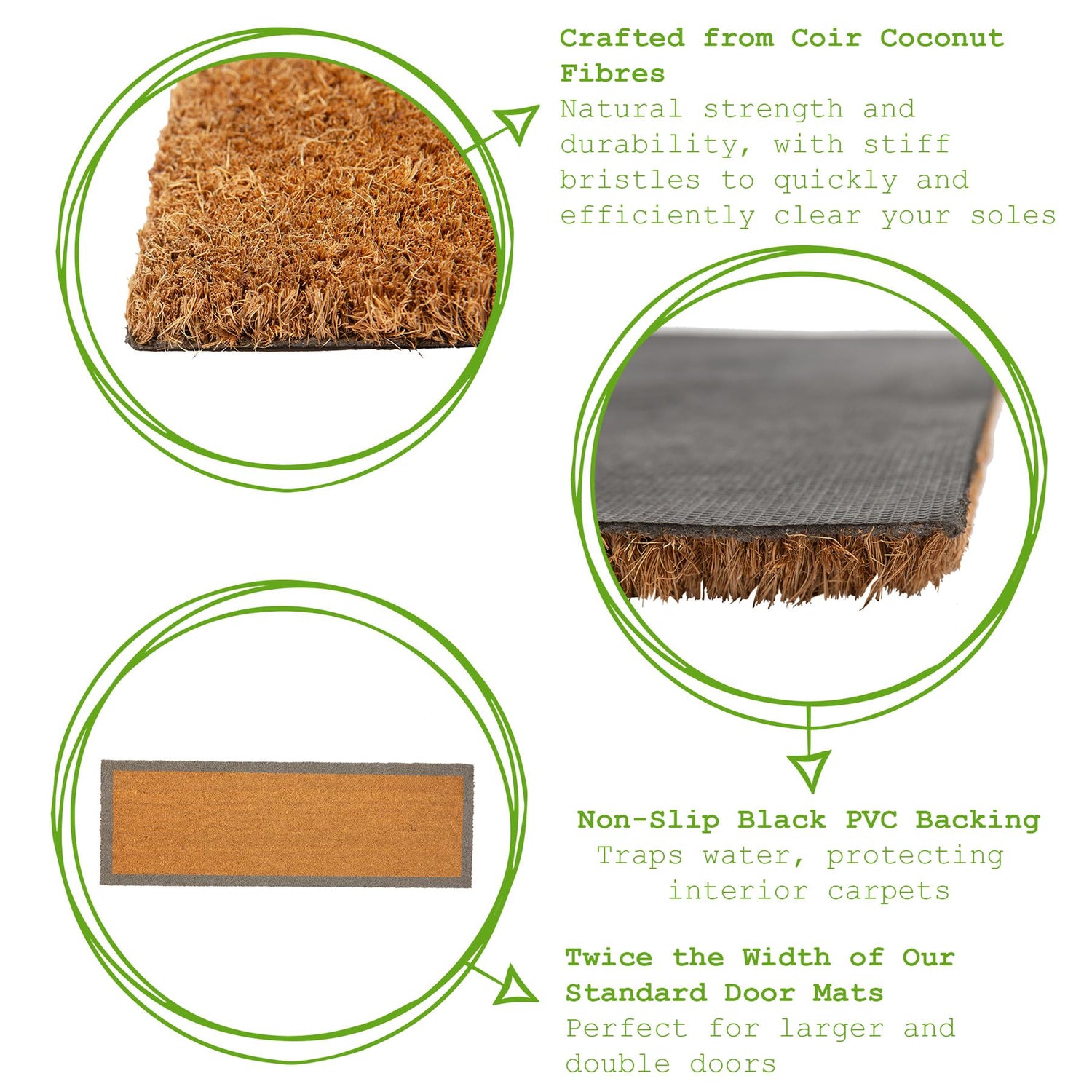 Coir Double Door Mat - 120 x 40cm - Grey Border