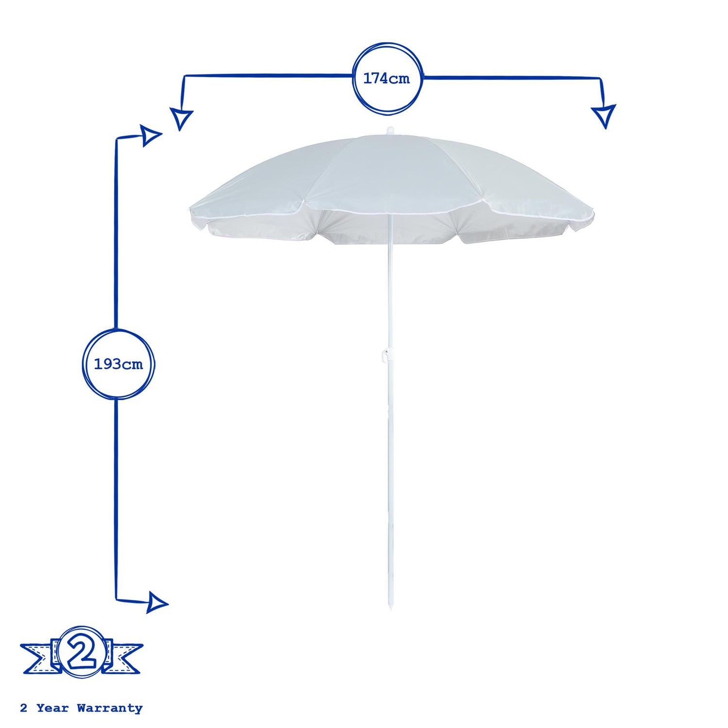 Metal Beach Parasol - 1.74 x 1.93m - Grey