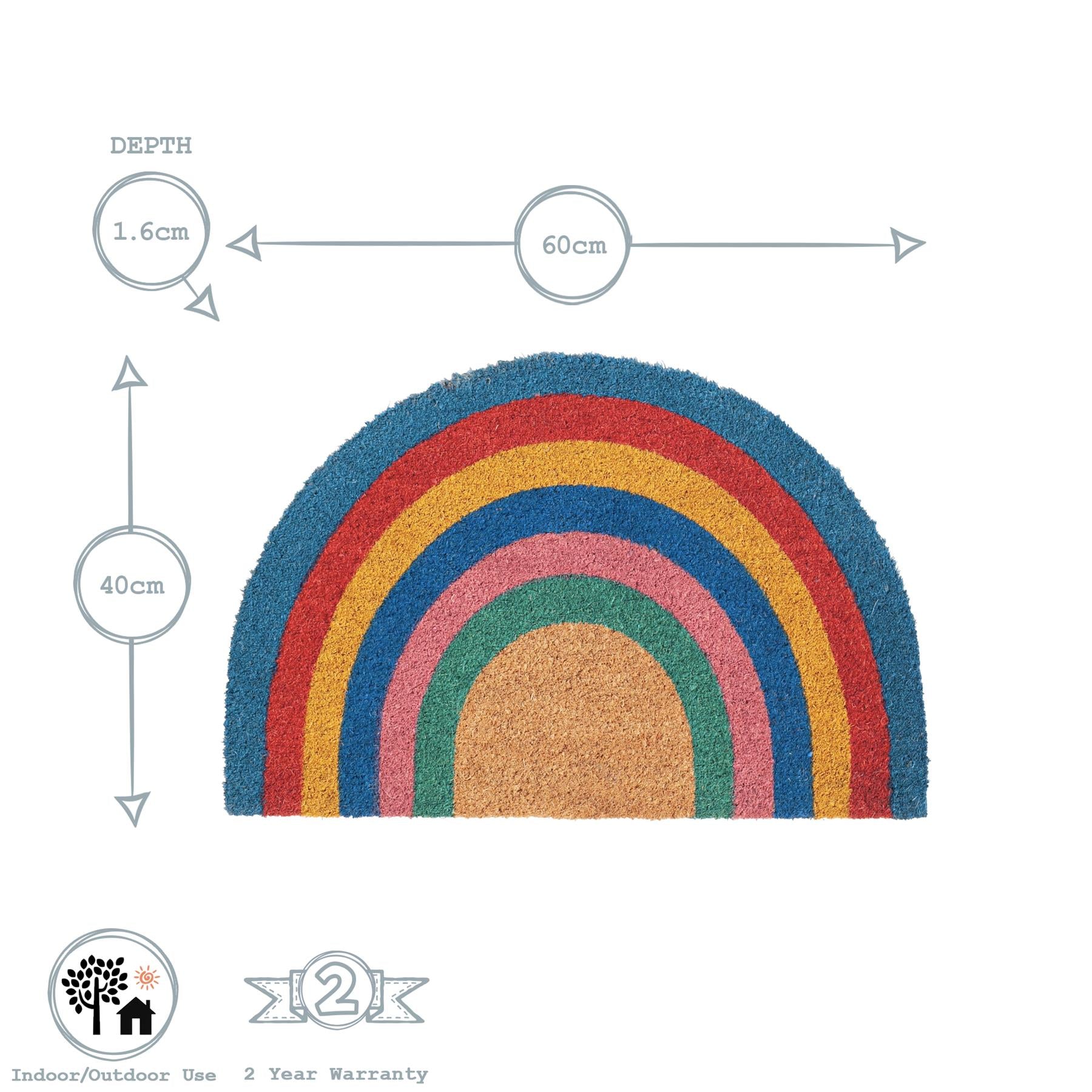 Nicola Spring Non-Slip Door Mat - 60 x 40cm - Rainbow 3