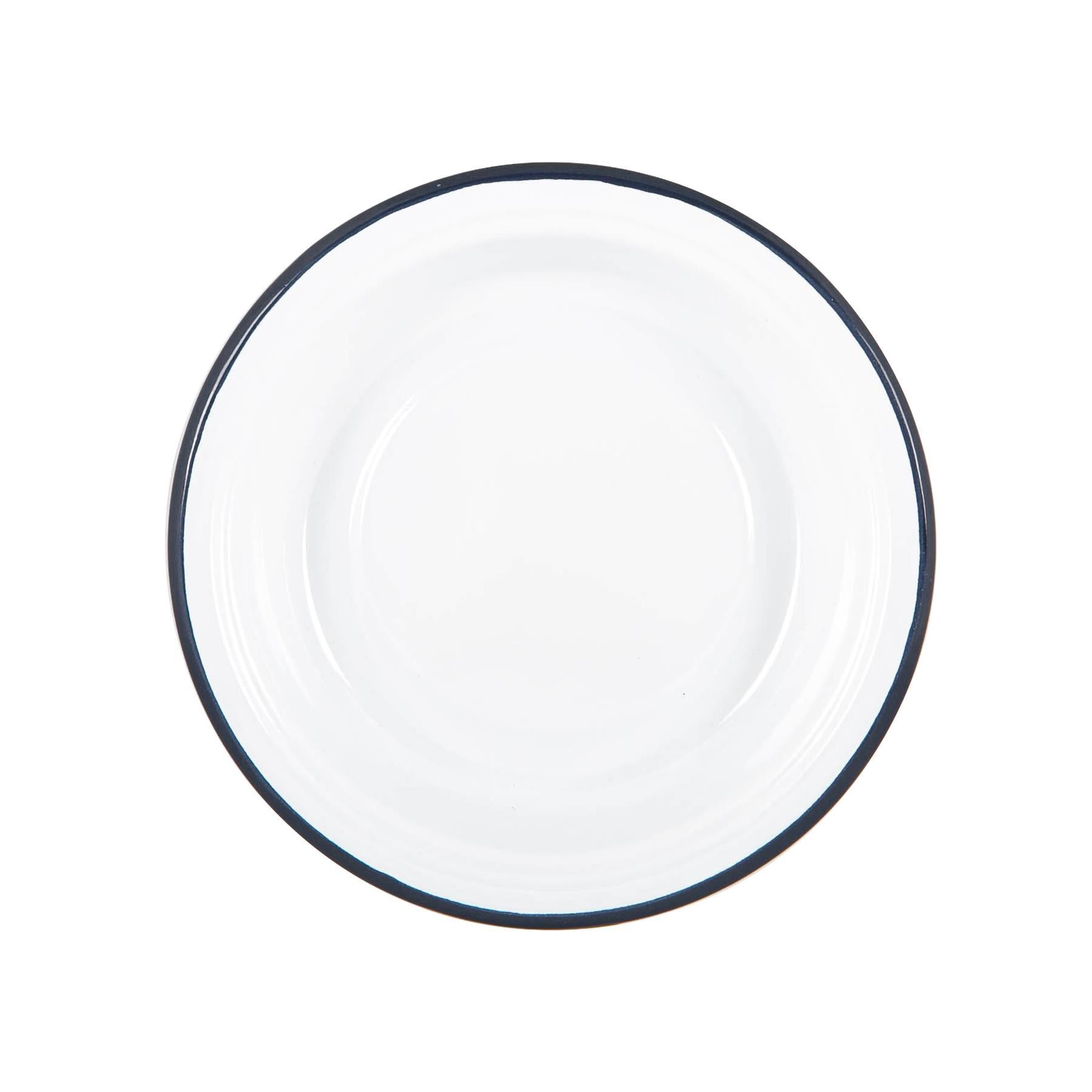 White Enamel Deep Bowl - 19cm - Navy