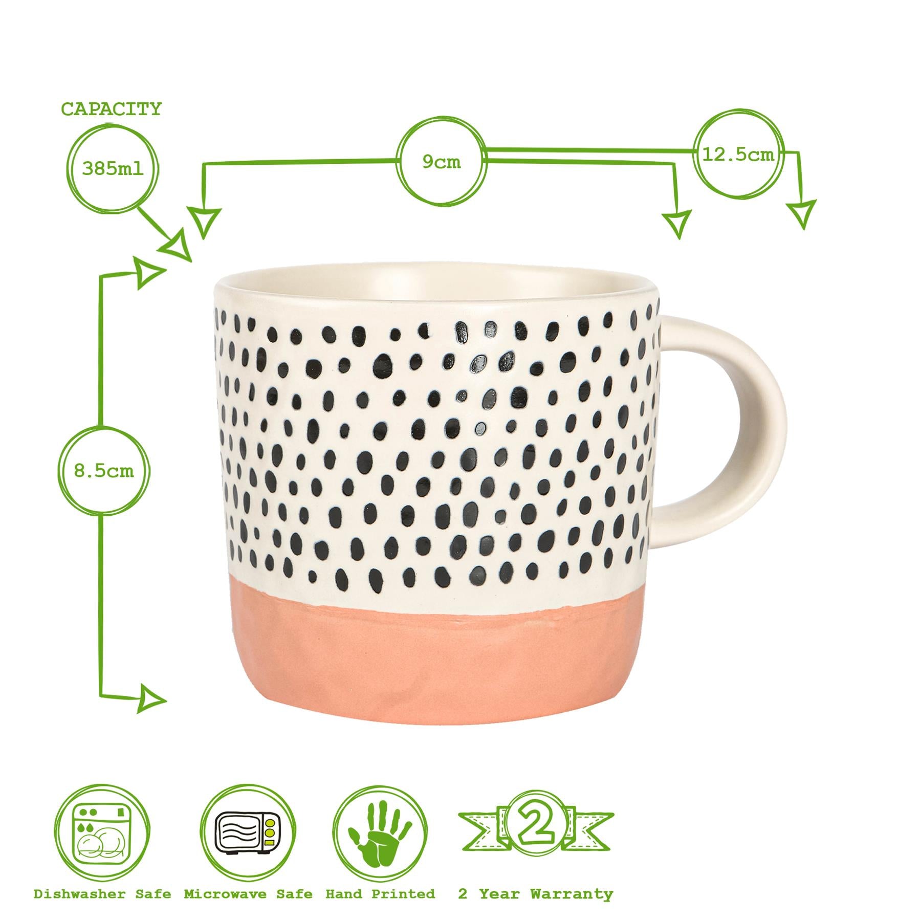 Dipped Stoneware Dots Coffee Mug - 385ml - Pink