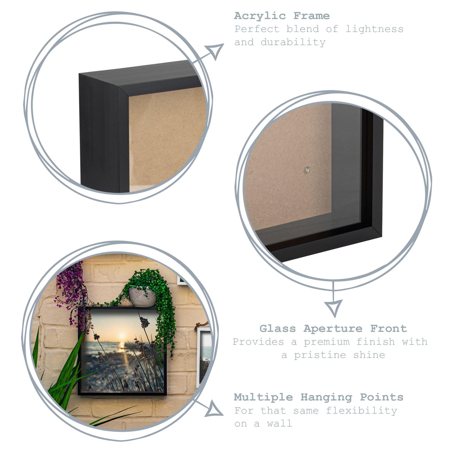 Nicola Spring Deep Box Photo Frame - 12 x 12 - Black