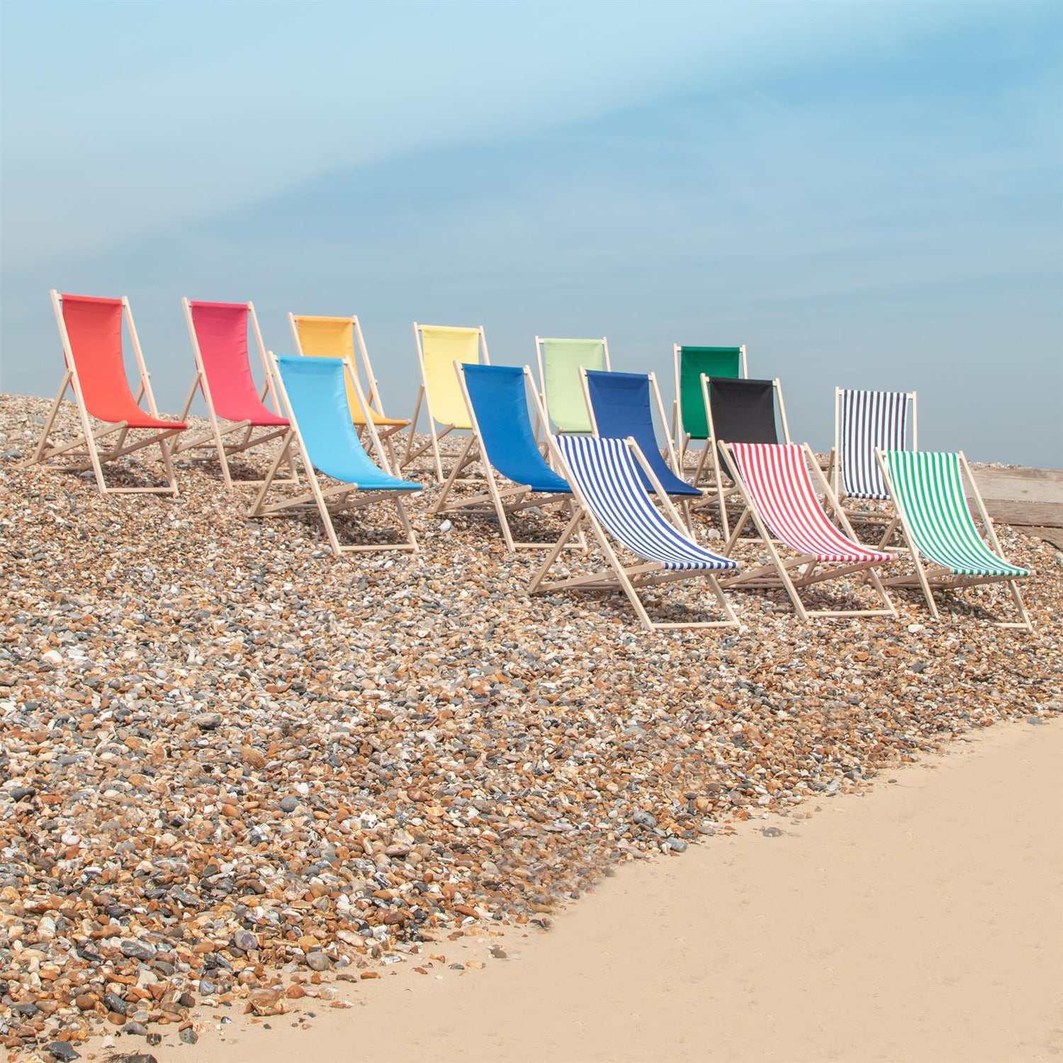 Beach Deck Chair - Sage Grey Stripe with Beech Wood Frame