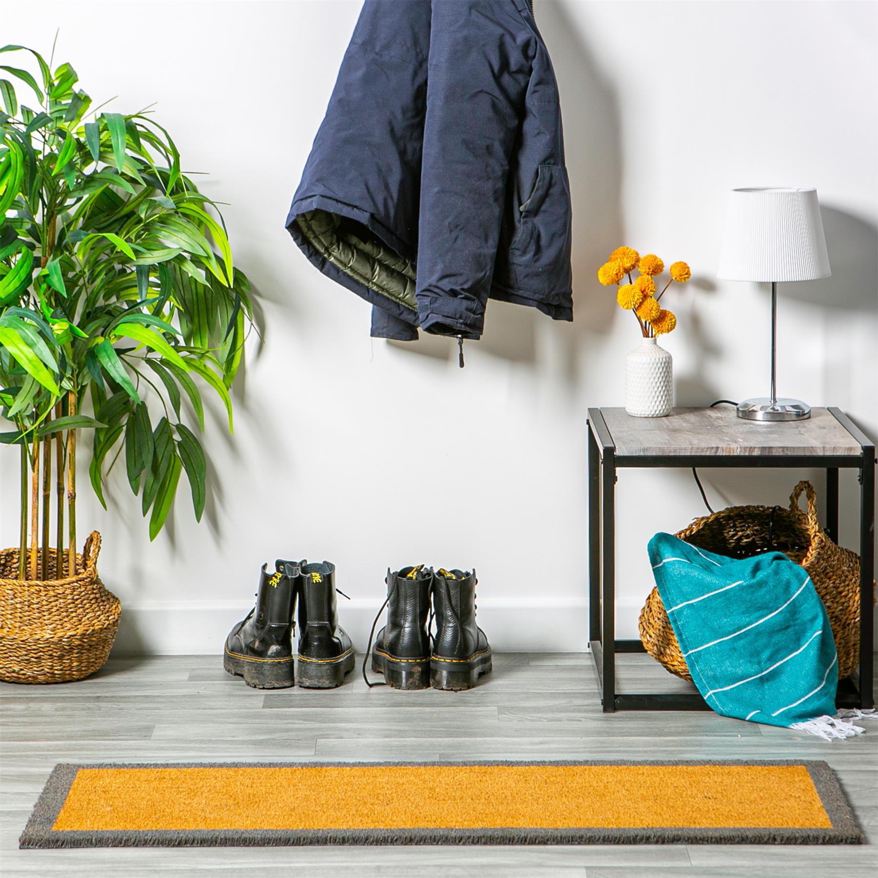 Coir Double Door Mat - 120 x 40cm - Grey Border