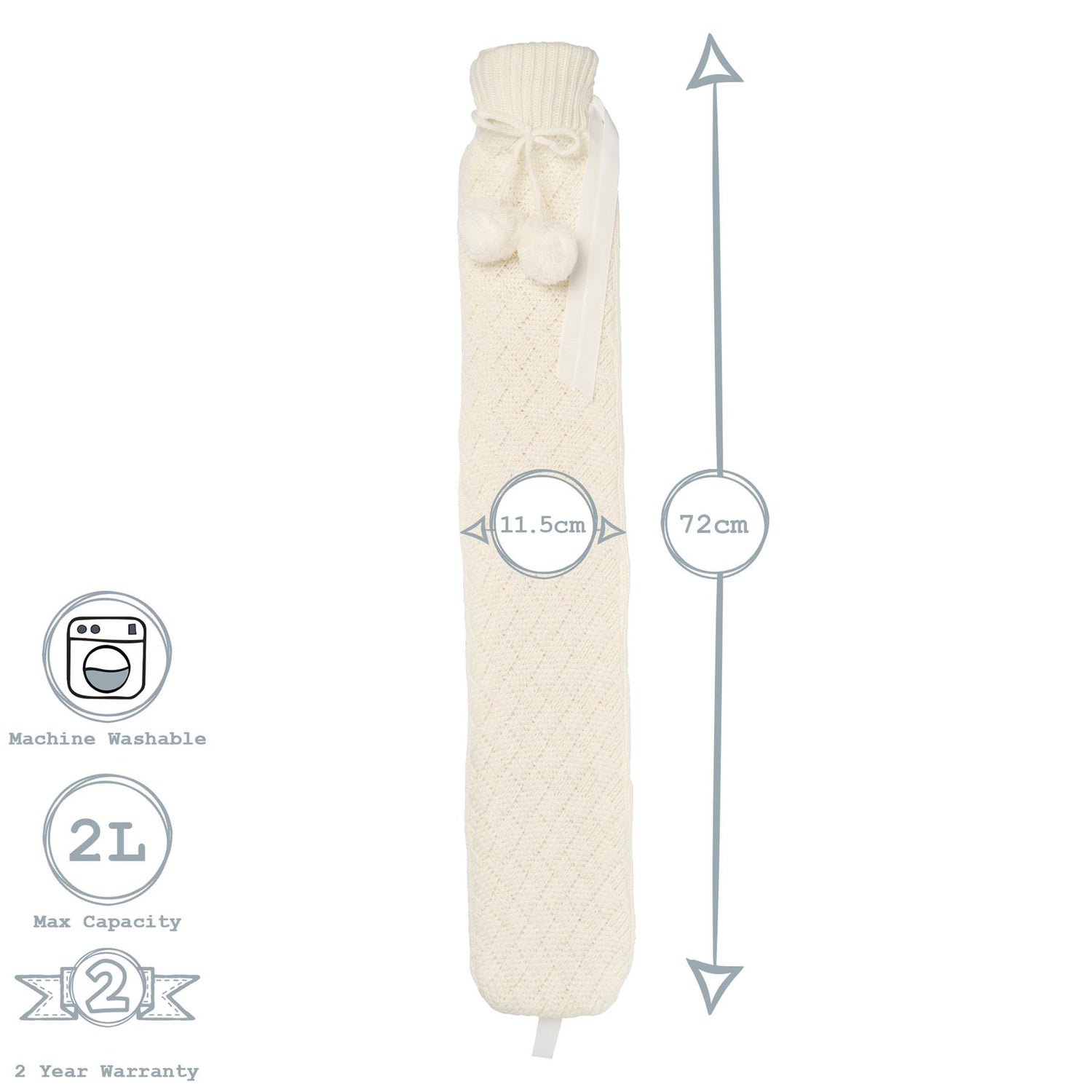 Long Hot Water Bottle Cover - Knitted - Cream