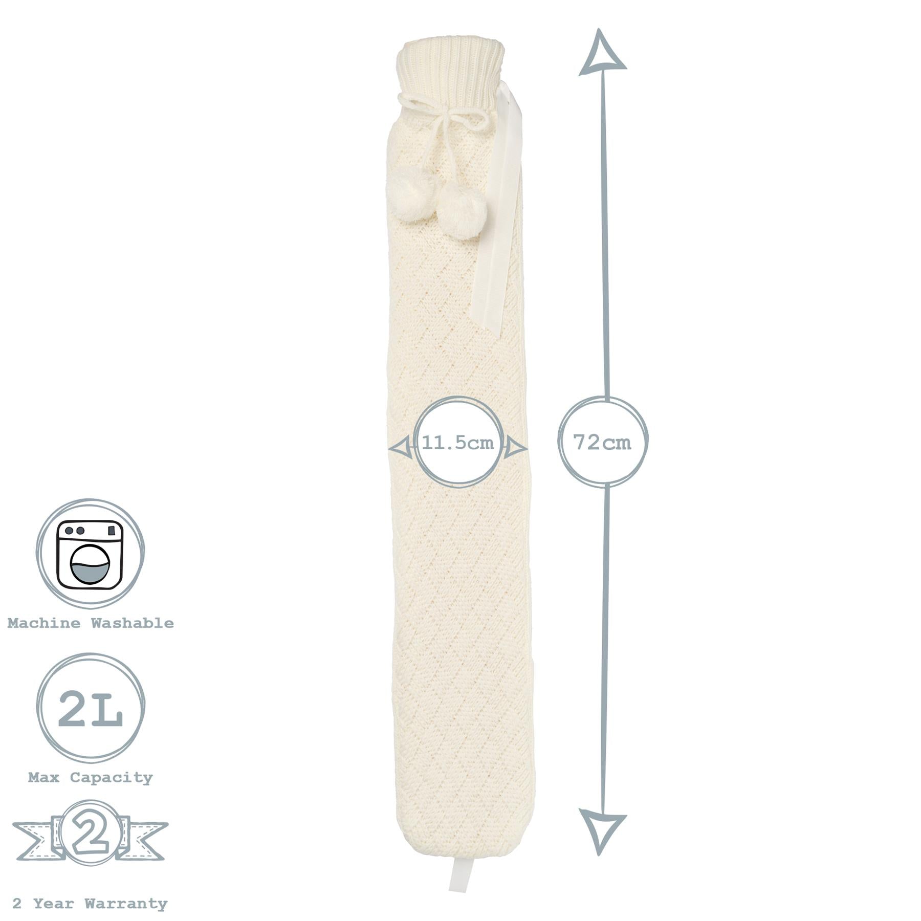 Long Hot Water Bottle Cover - Knitted - Cream