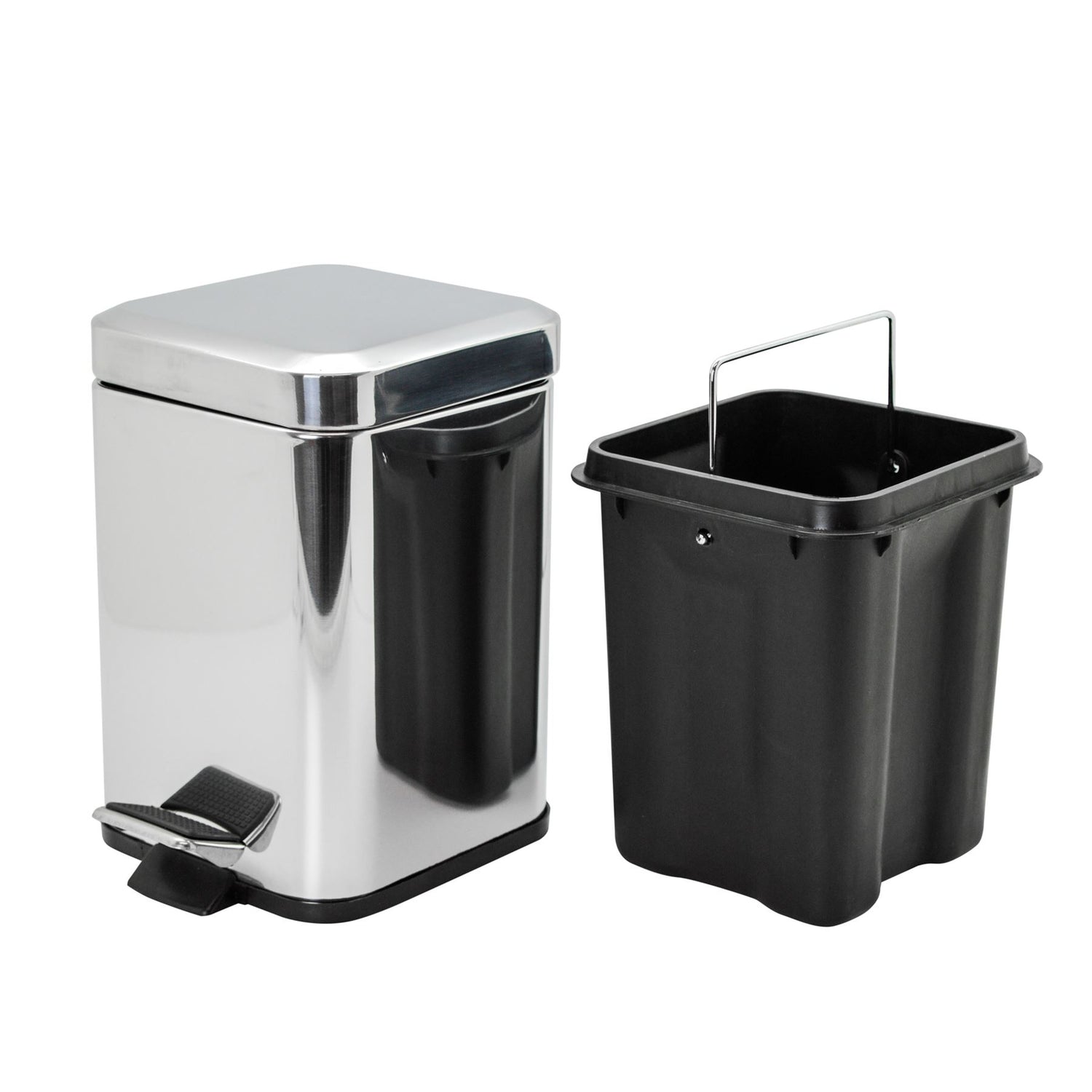 Harbour Housewares Square Steel Bathroom Pedal Bin - 3 Litres - Chrome