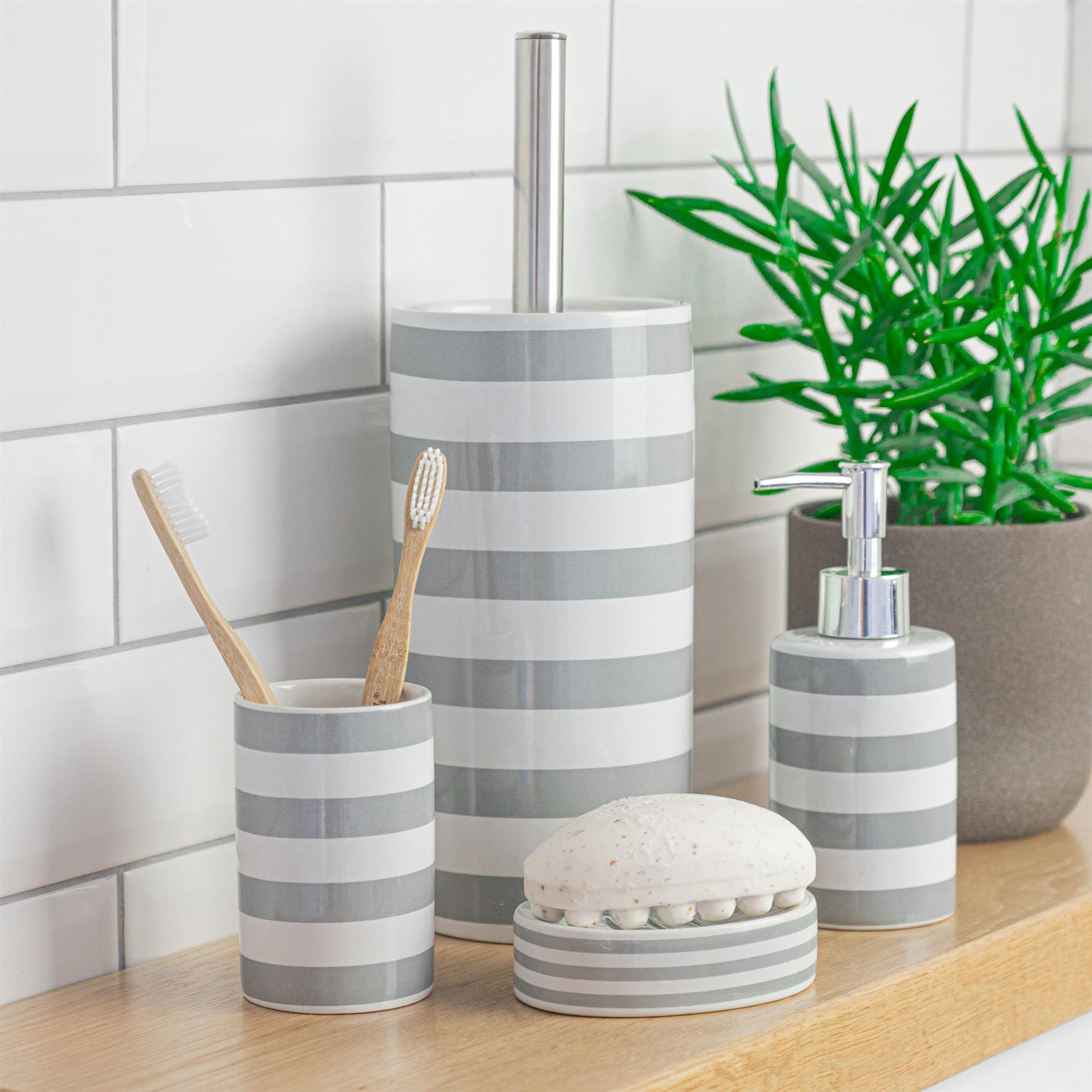 Harbour Housewares Ceramic Soap Saver Dish - Grey Stripe