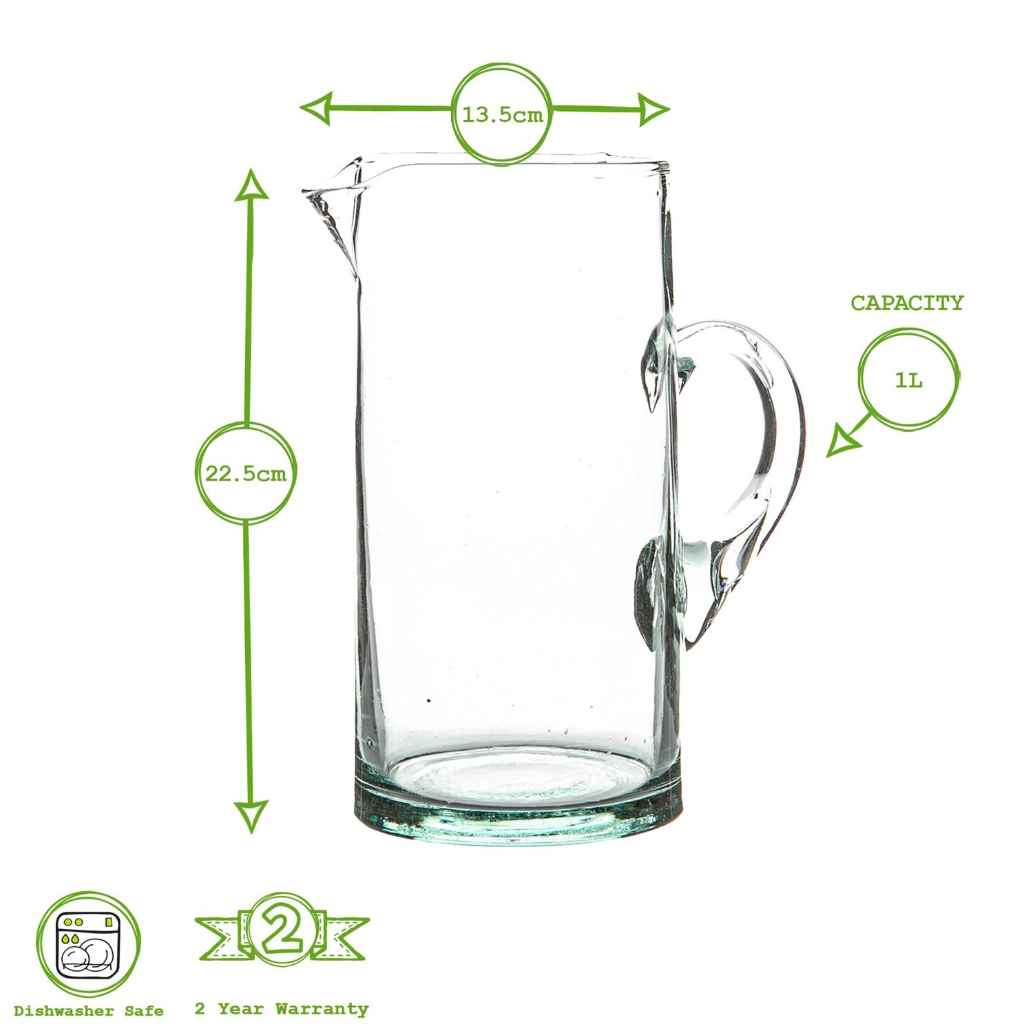 Jebel Recycled Glass Jug - 1L - Clear
