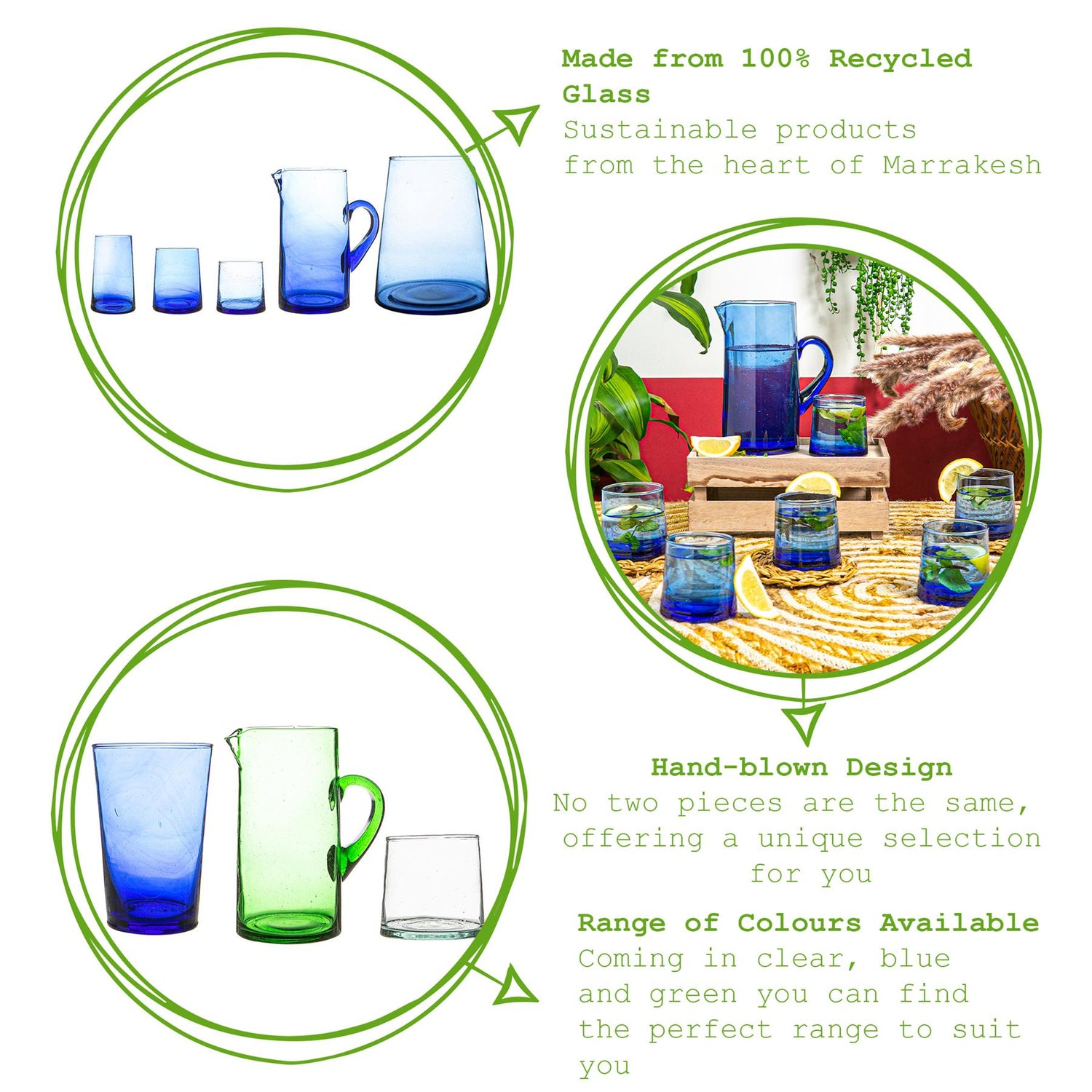 Jebel Recycled Glass Large Vase - 3.5L - Blue
