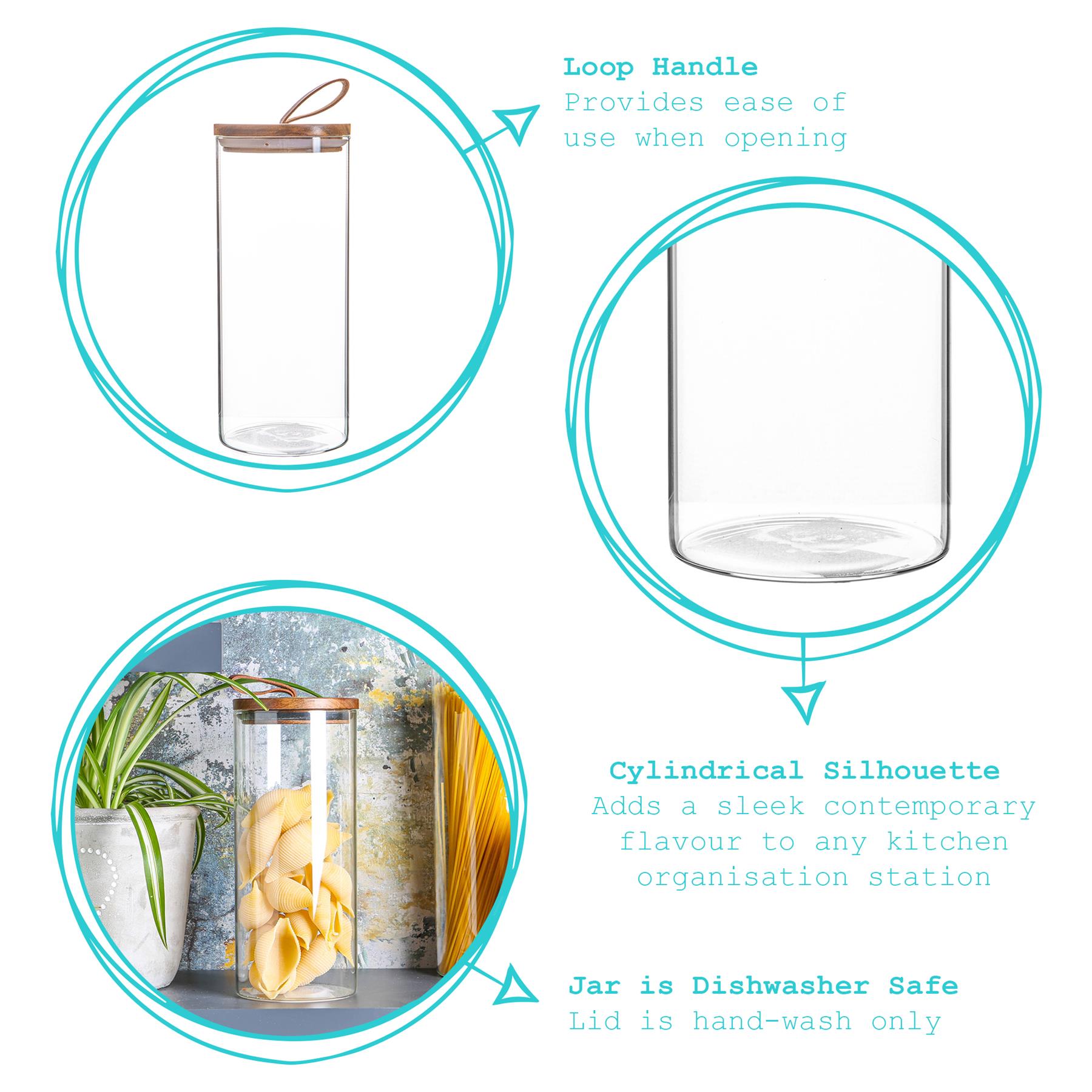 Glass Storage Jar with Wooden Lid - Leather Loop - 1.5 Litre