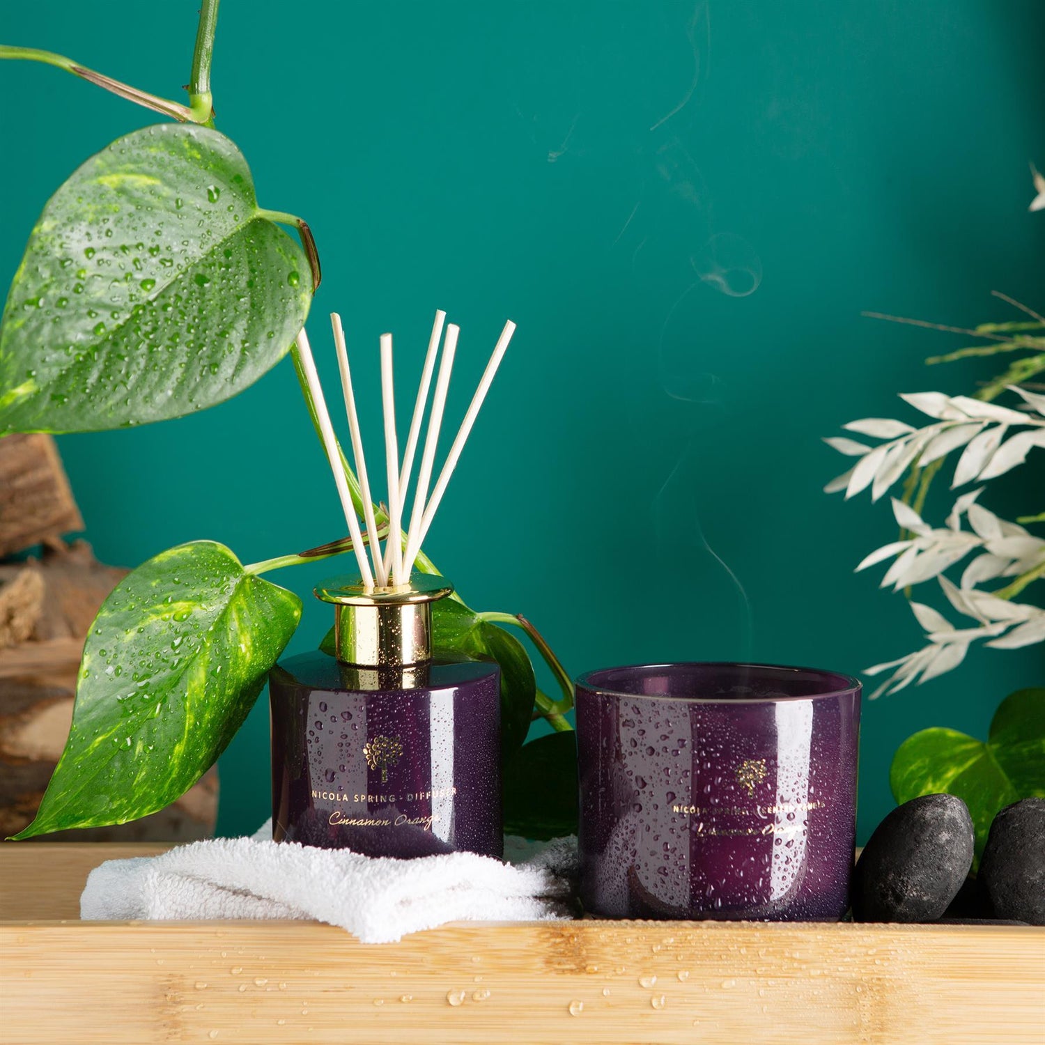 350g Double Wick Cinnamon & Orange Soy Wax Scented Candle - by Nicola Spring